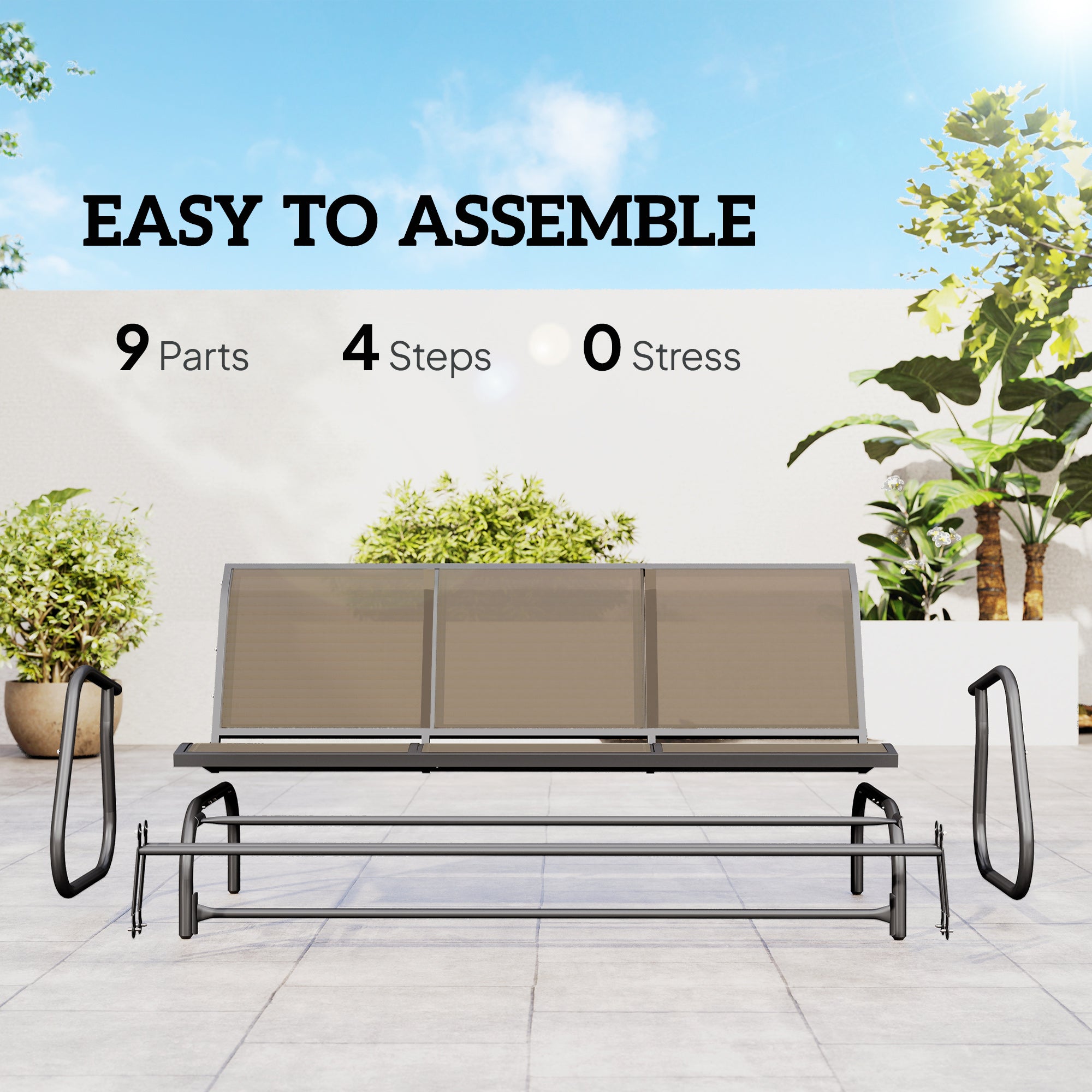 3-Seat Outdoor Glider Chair, Patio Rocking Chair, Steel Frame, Sling Fabric Seat for Garden, Backyard, Lawn, Black