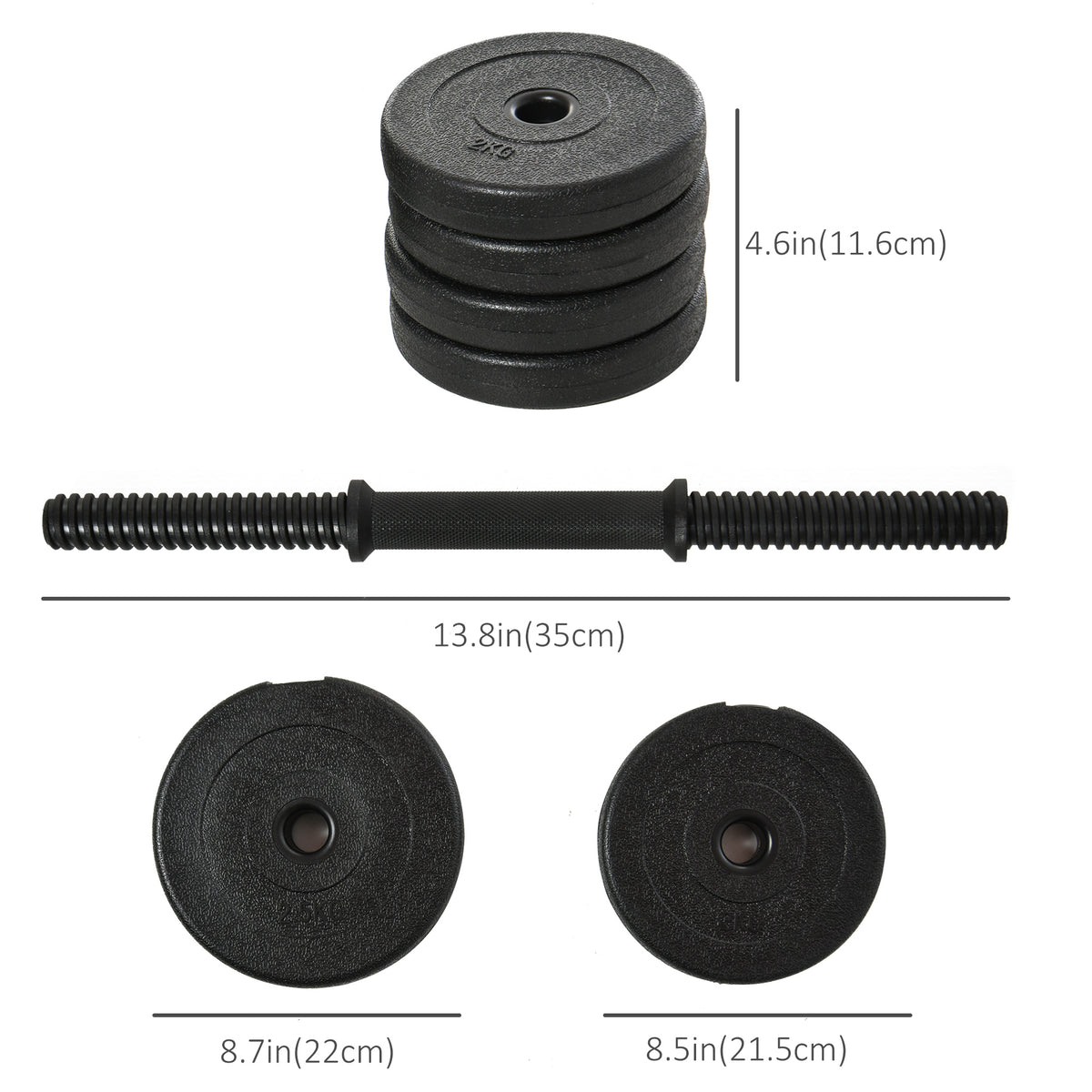 Soozier Adjustable 2 x 22lbs Weight Dumbbell Set for Weight Fitness Training Exercise Fitness Home Gym Equipment, Black (Pair)