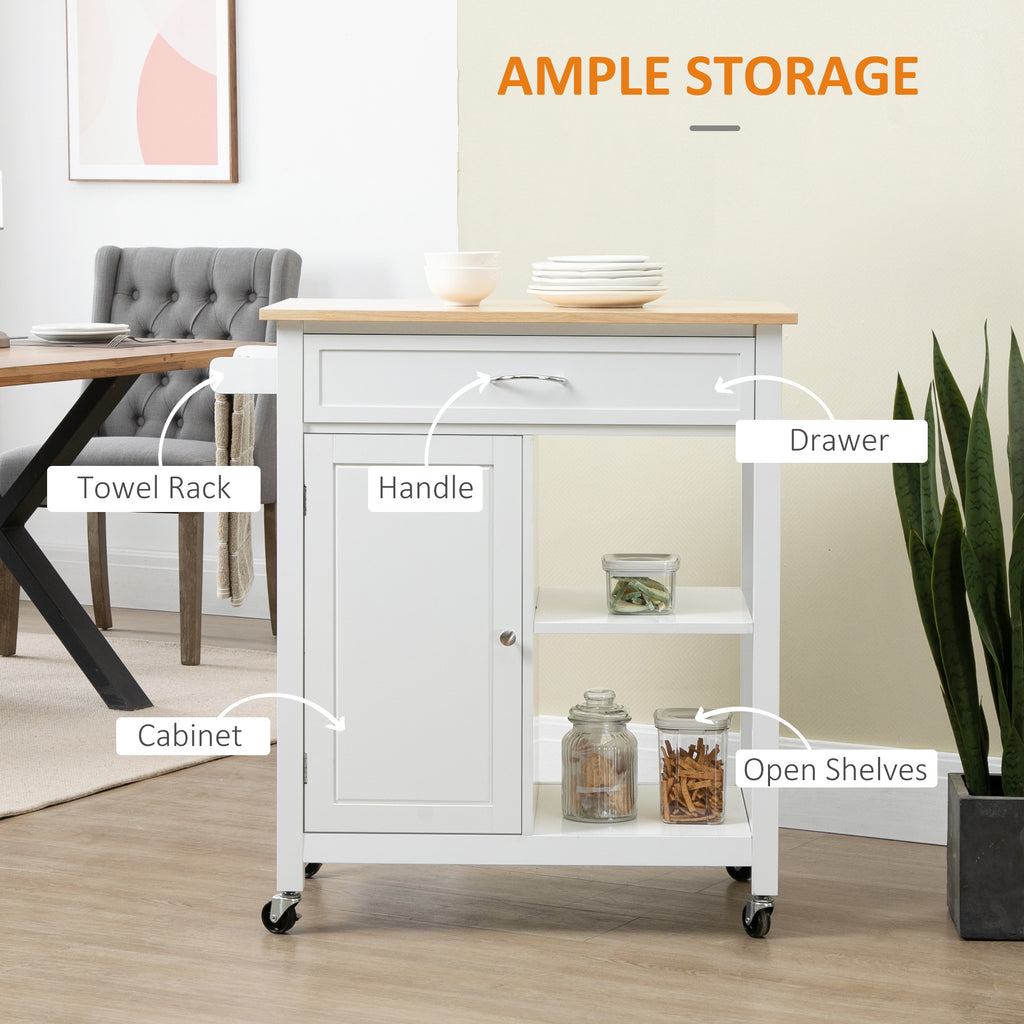 Rolling Kitchen Cart with Wood Top and Drawer, Kitchen Island on Wheels for Dining Room, Grey