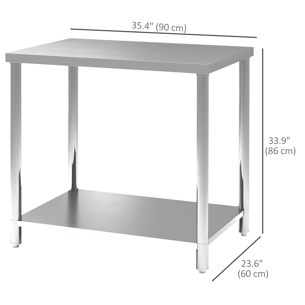 ስታይንሌስ ስቲል ስራሕ ጣውላ፡ 35 x 24 x 34 ኢንች፡ ብርቱዕ ስራሕ ዝበሃል ጣውላ ምስ መደርደሪ፡ ንኽሽና ንጋራዥ ዝጠቅም ስራሕ ጣውላ