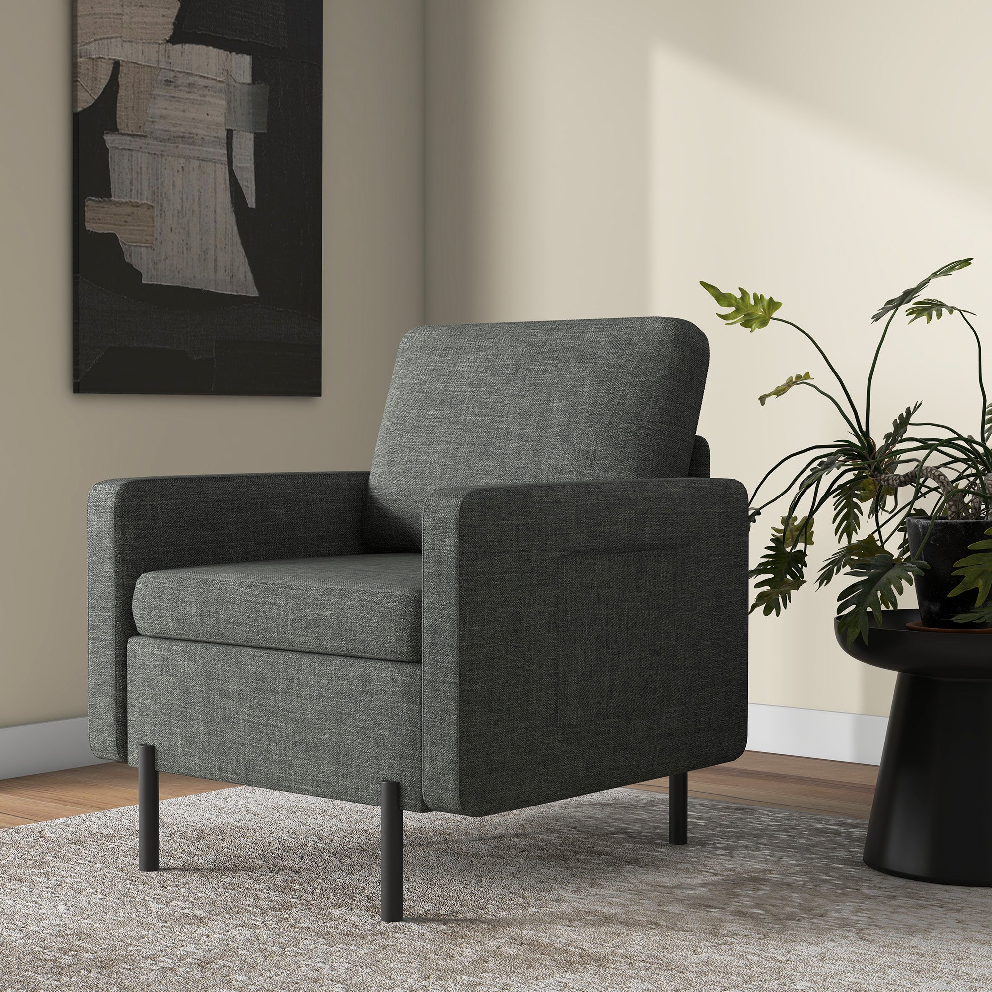Armchair, Fabric Accent Chair, Modern Living Room Chair with Metal Legs, 2 Side Pockets for Bedroom, Grey