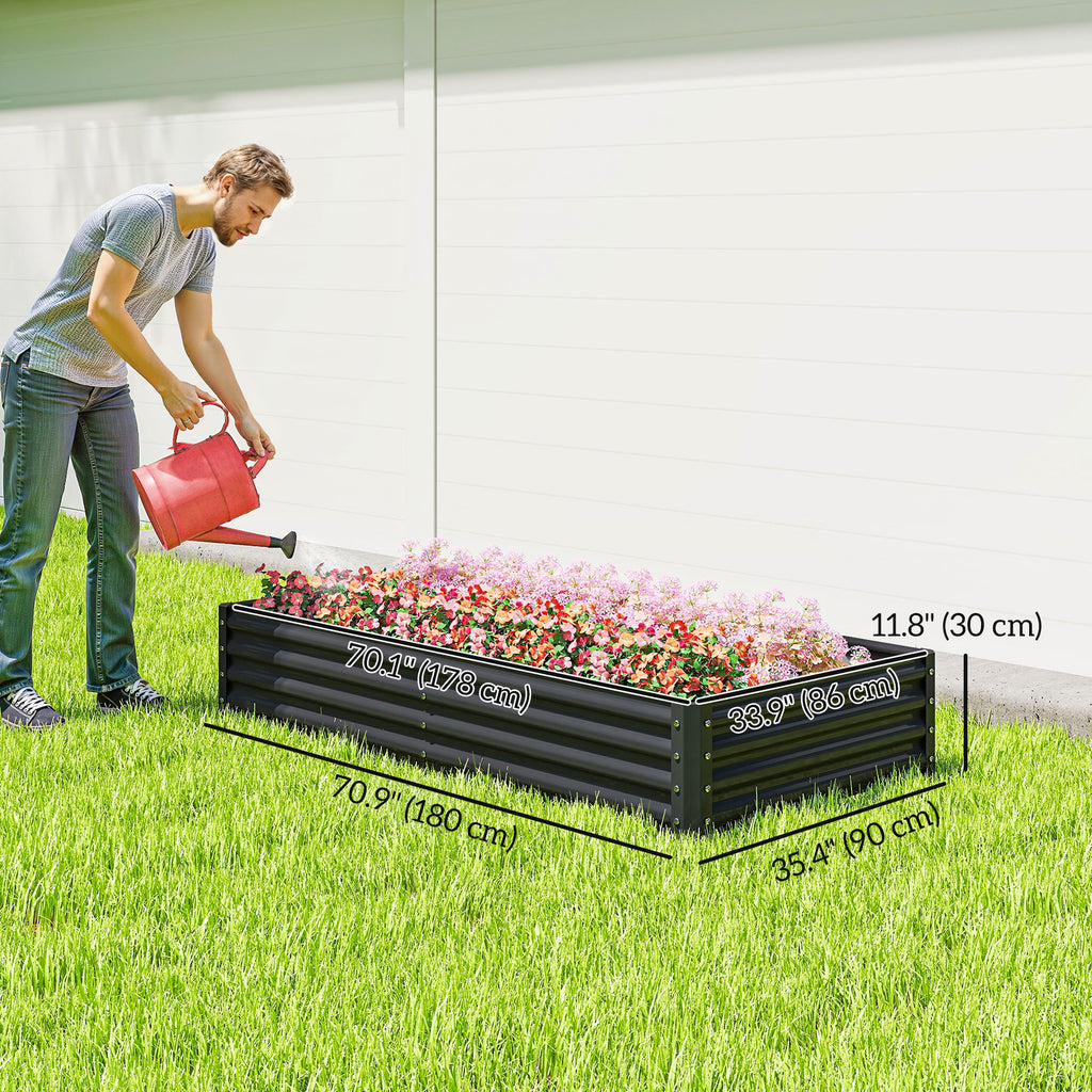 6 x 3 x 1ft Galvanized Raised Garden Bed, Reinforced Outdoor Planter Box with Open Bottom, Dark Grey