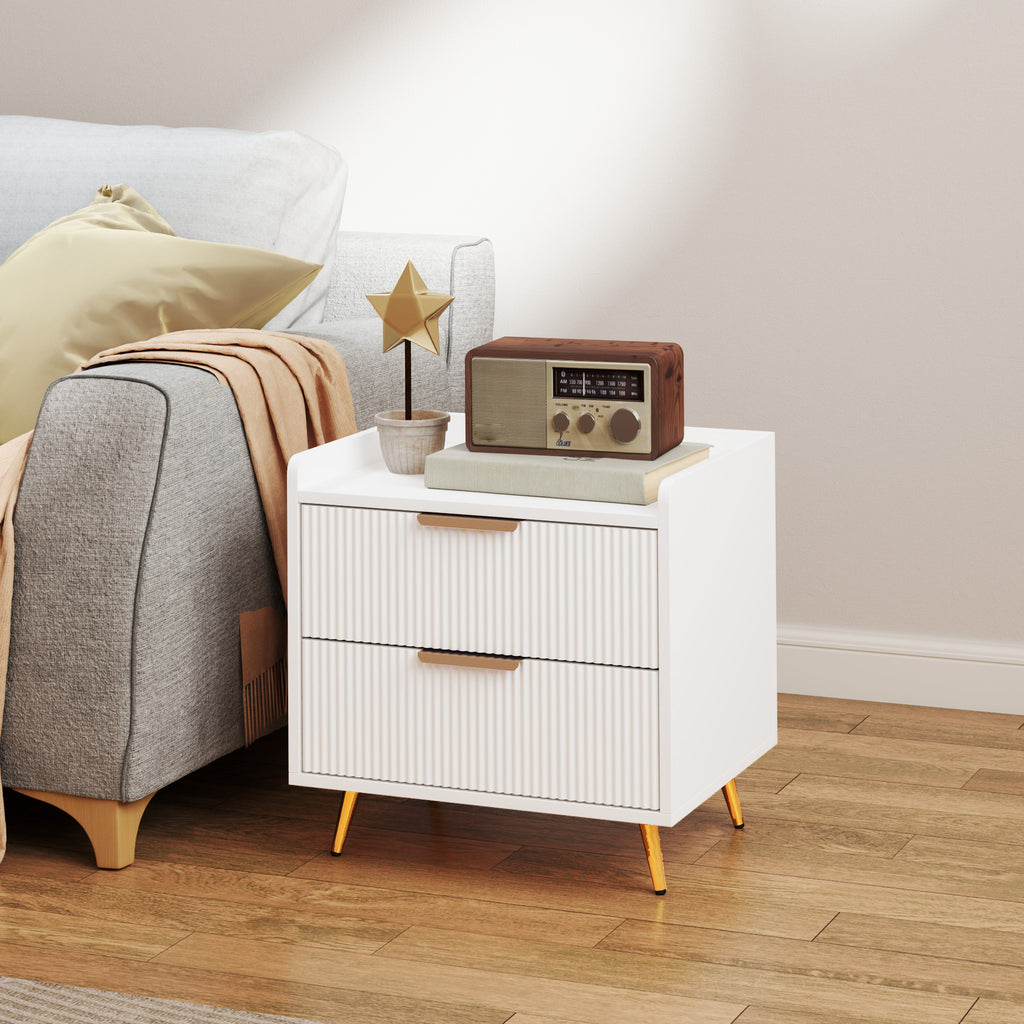 Bedside Table, Nightstand with 2 Drawers, Side End Table with Metal Legs for Bedroom, Black