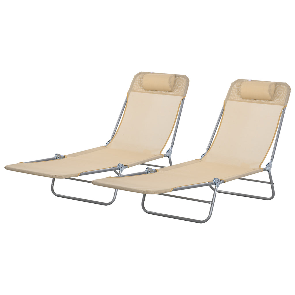 Folding Outdoor Lounge Chair Set of 2, Reclining Tanning Chair with 5-Position Adjustable Backrest, Black
