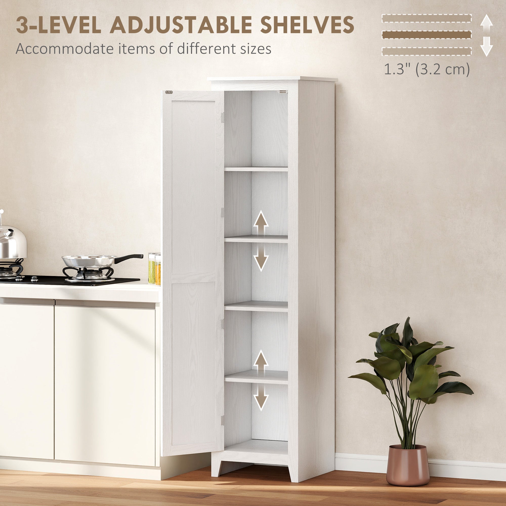 48" Farmhouse Kitchen Pantry Storage Cabinet with Barn Door, Kitchen Pantry Cabinet with Adjustable Shelves, White