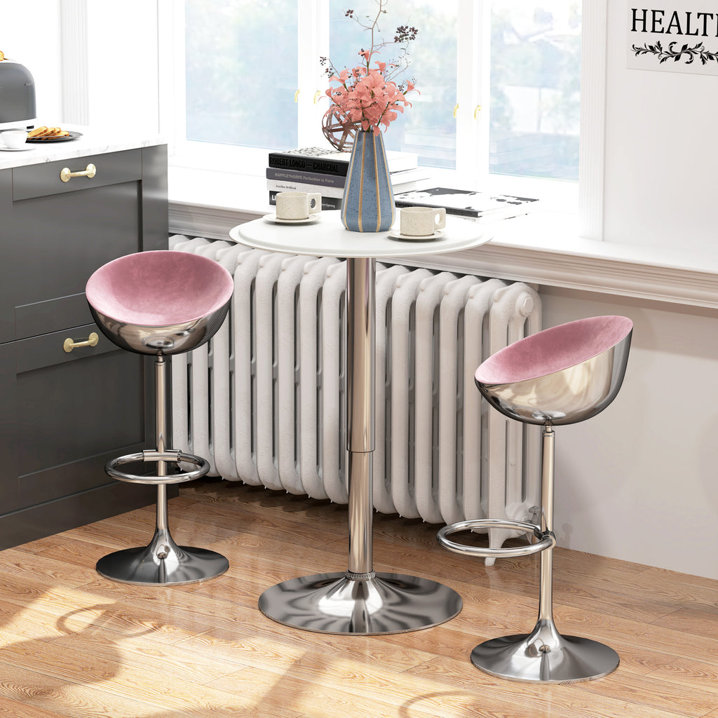 Modern Round Bar Table Adjustment Height Home Pub Bistro Desk Faux Leather Covered Wooden Top Chrome Base Black