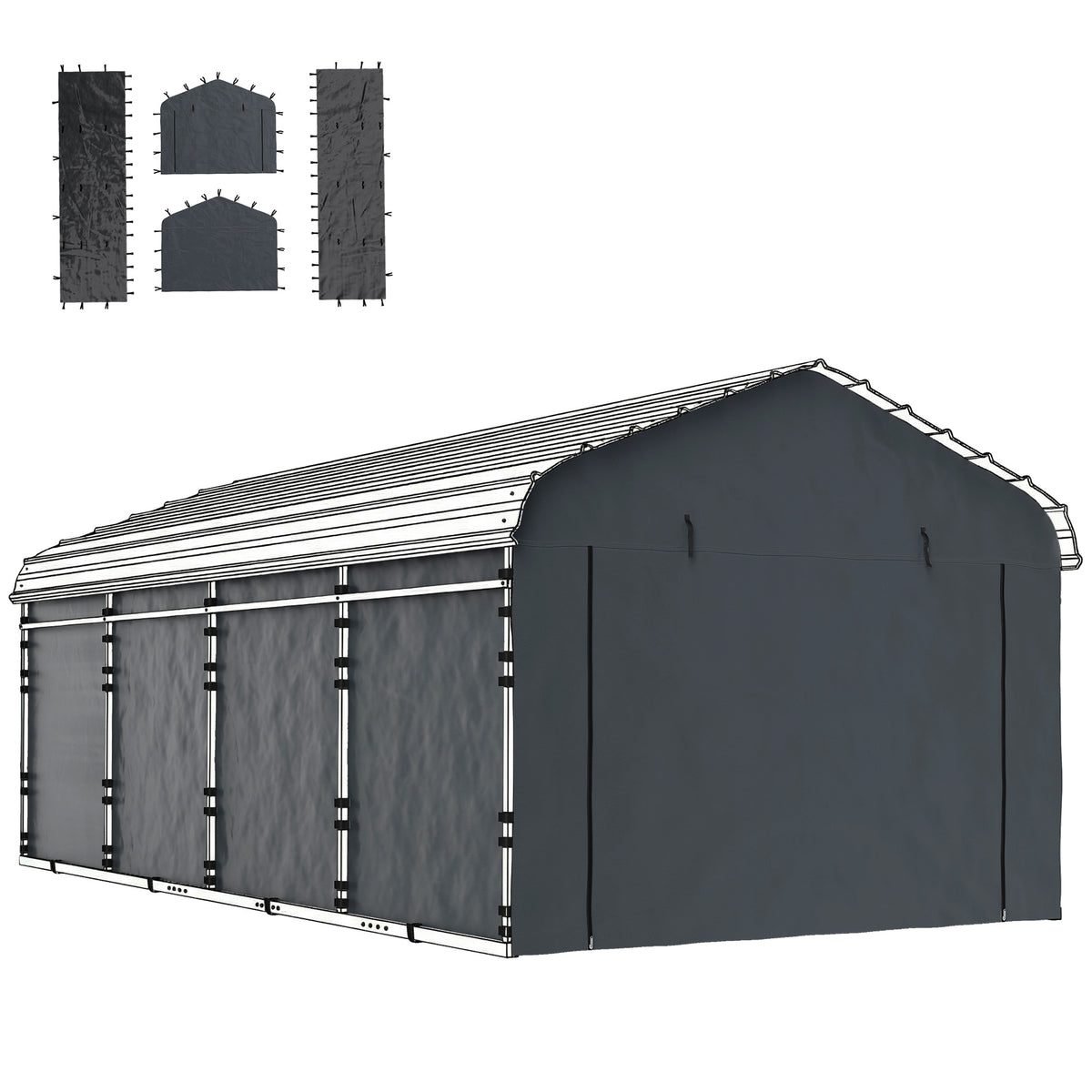 ካርፖርት ምትክ ሽፋን ጎን ግድግዳታት ን 10' x 15' ካርፖርት፣ UPF50+ ውሓዝ ዘይኣትዎ ጋራዥ መኪና መጽለሊ ታርፕ፣ ጸሊም ግራጫ