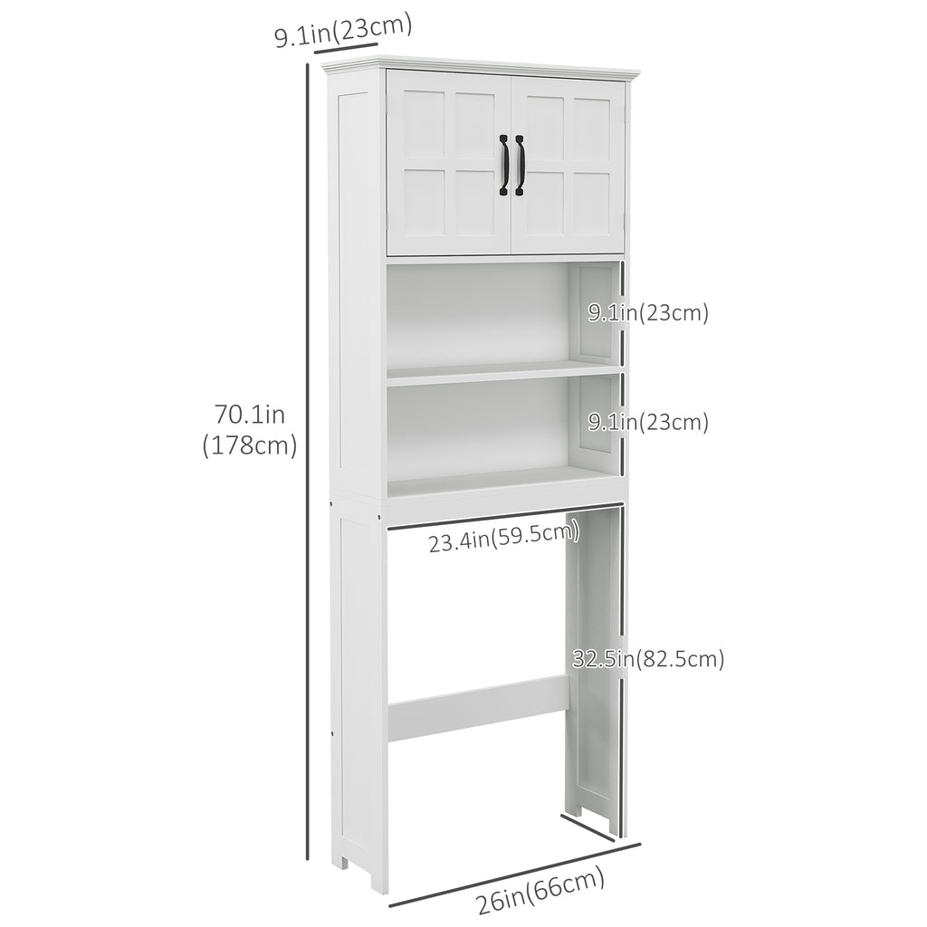 Modern Over The Toilet Storage, Bathroom Cabinets Over Toilet with Open Shelves and Double Door Cabinet, White