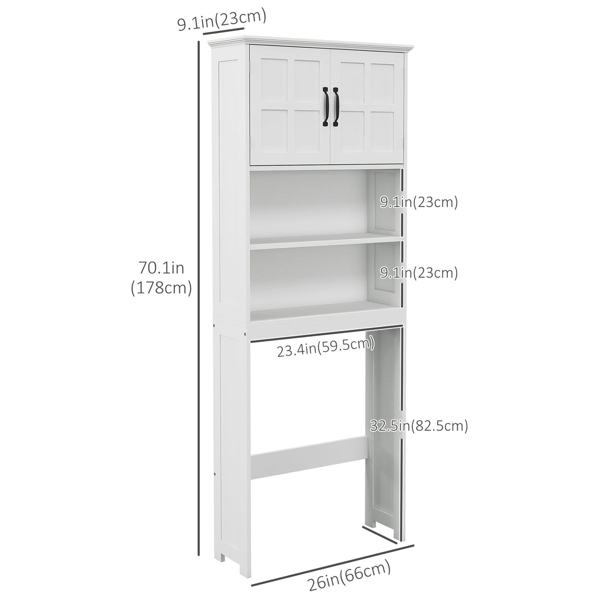 Modern Over The Toilet Storage, Bathroom Cabinets Over Toilet with Open Shelves and Double Door Cabinet, White