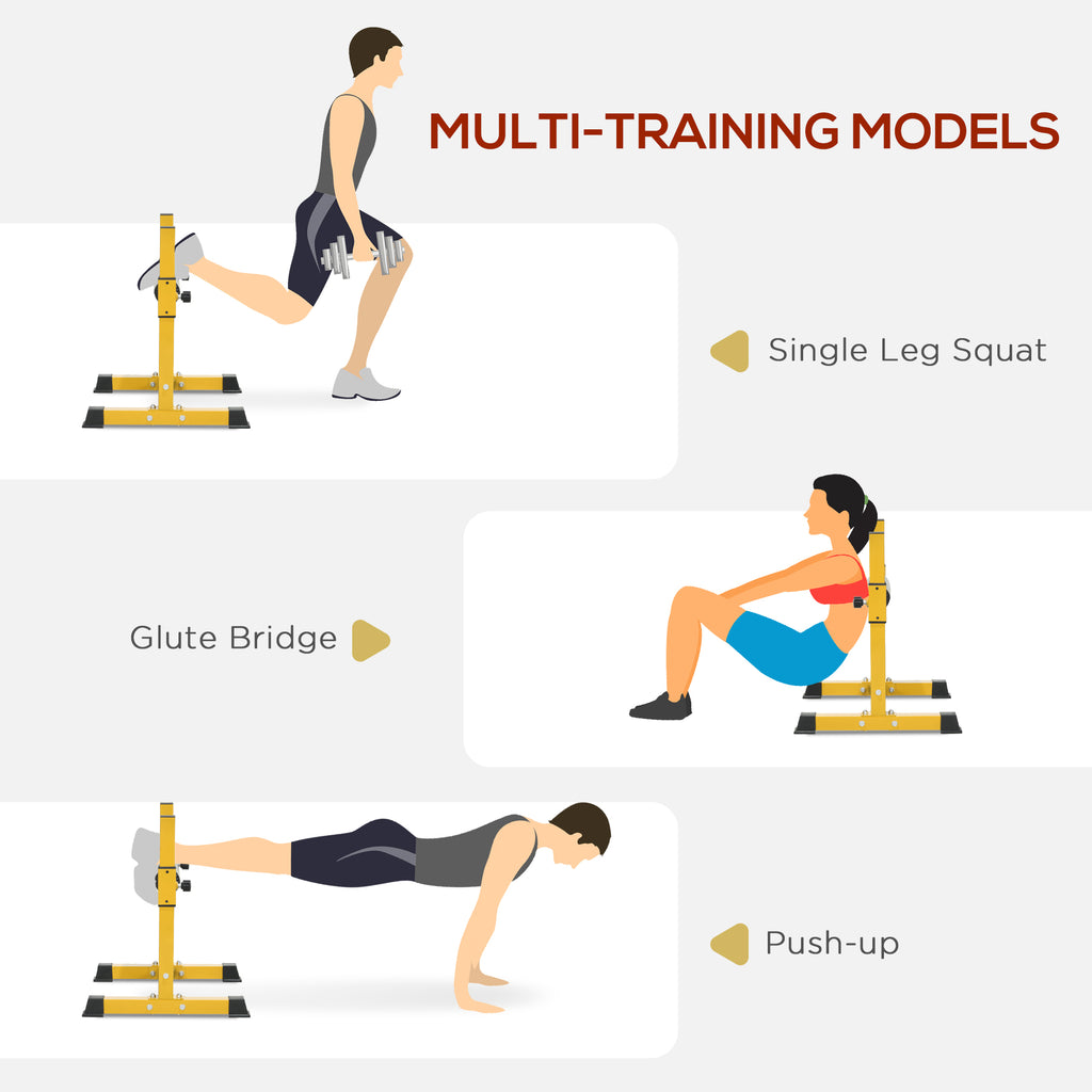 Soozier Bulgarian Split Squat Stand, 12-Level Adjustable Single Leg Squat Stand for Lower Body Strength Training, Yellow