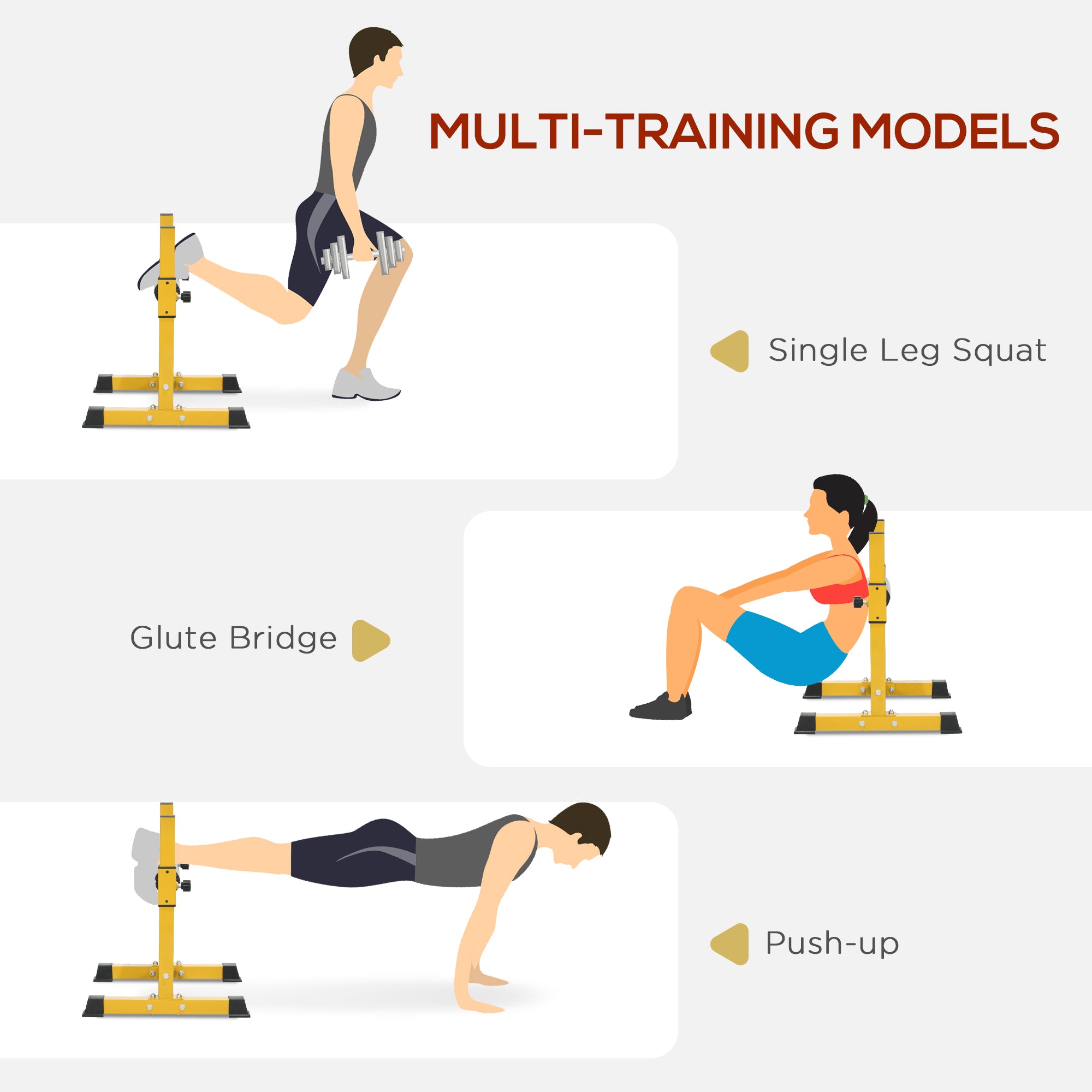 Soozier Bulgarian Split Squat Stand, 12-Level Adjustable Single Leg Squat Stand for Lower Body Strength Training, Yellow