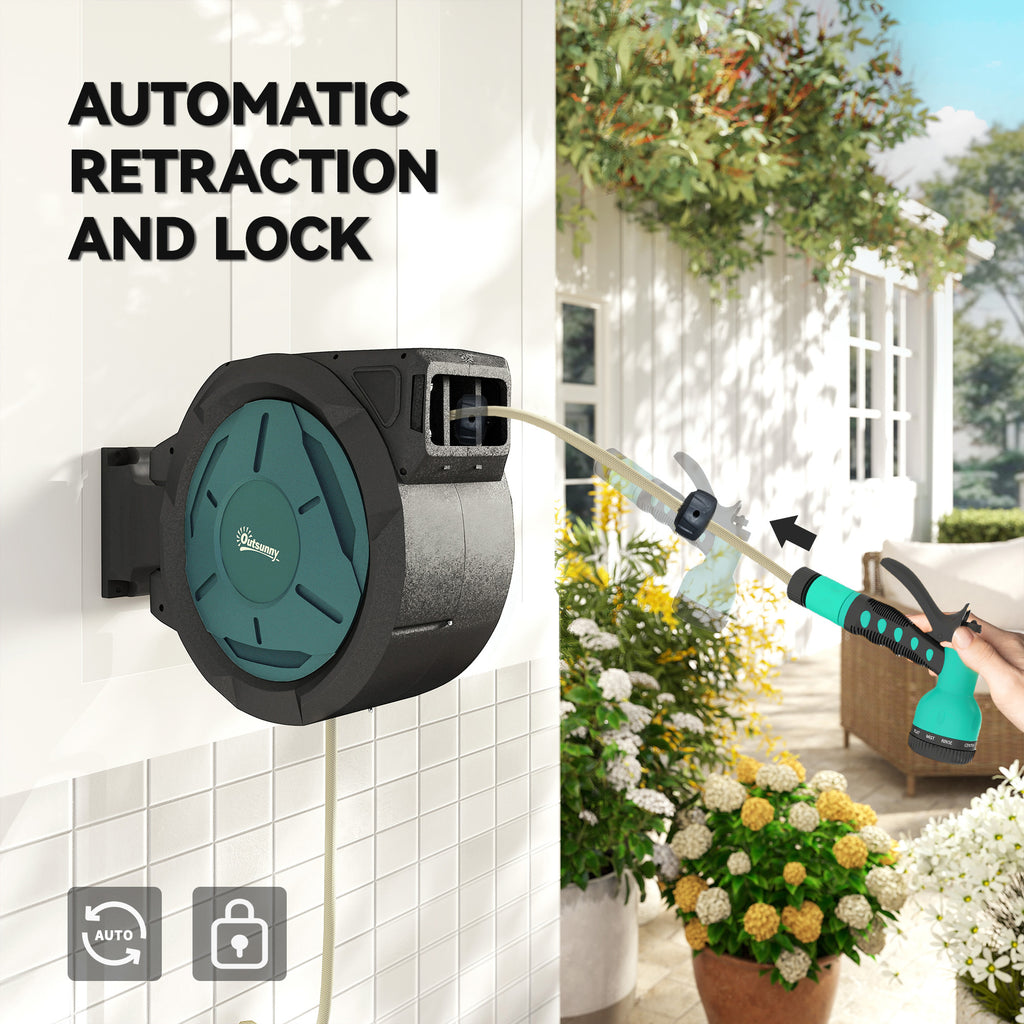 1/2 in x 100ft Wall Mounted Garden Hose Reel, Retractable Water Hose Reel with Auto Rewind, Any Length Lock, Black