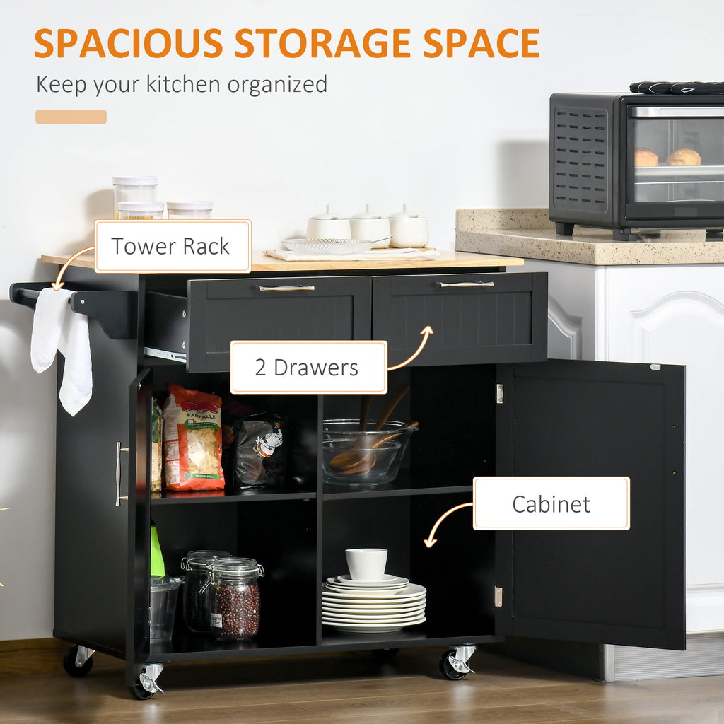 Rolling Kitchen Island, Kitchen Cart on Wheels with 2 Storage Drawers, 3 Door Cabinets and Towel Rack for Dining Room (Grey, 3-Doors)