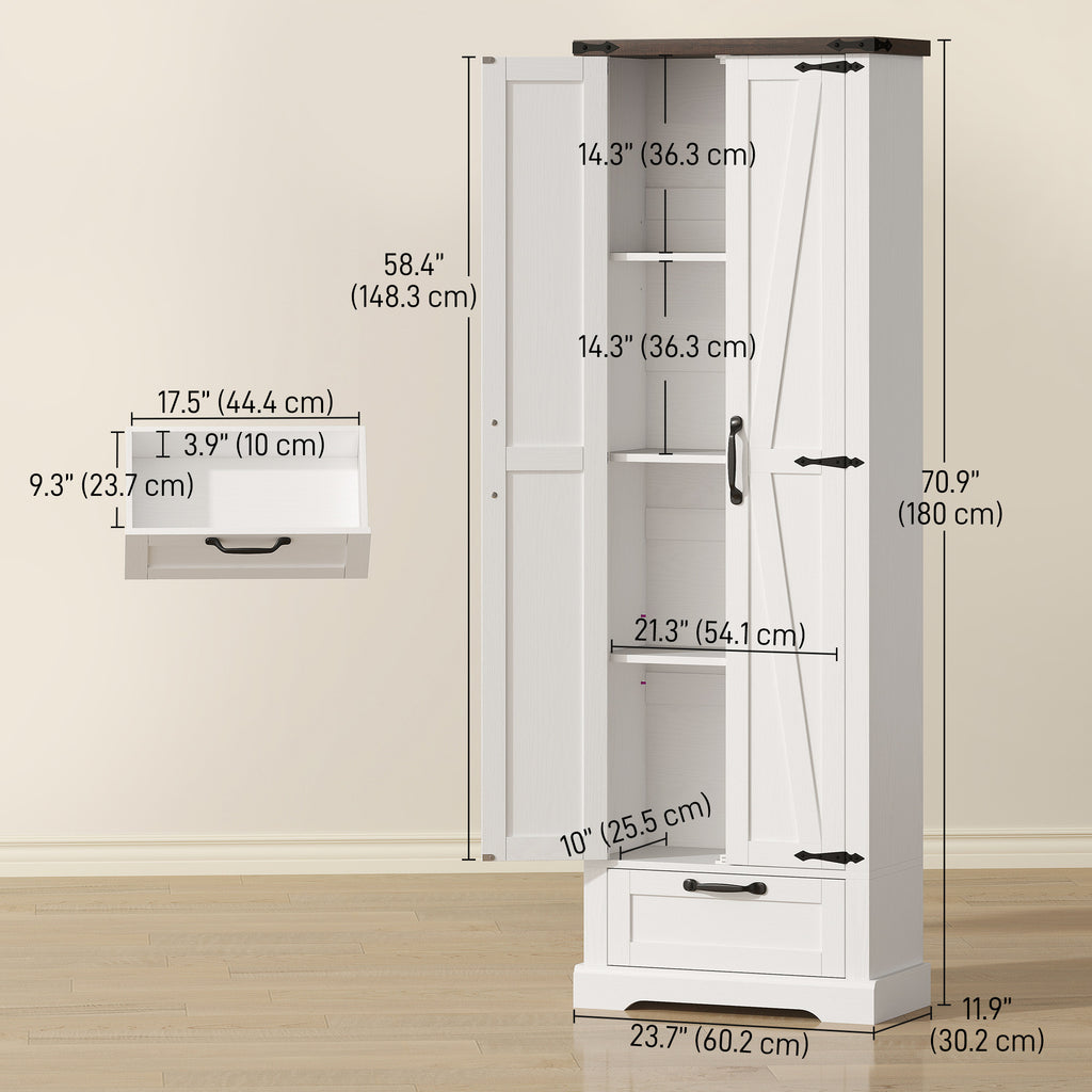 71" Pantry Cabinet, Kitchen Storage Cabinet with Adjustable Shelves, 2 Doors and Drawer for Dining Room, White