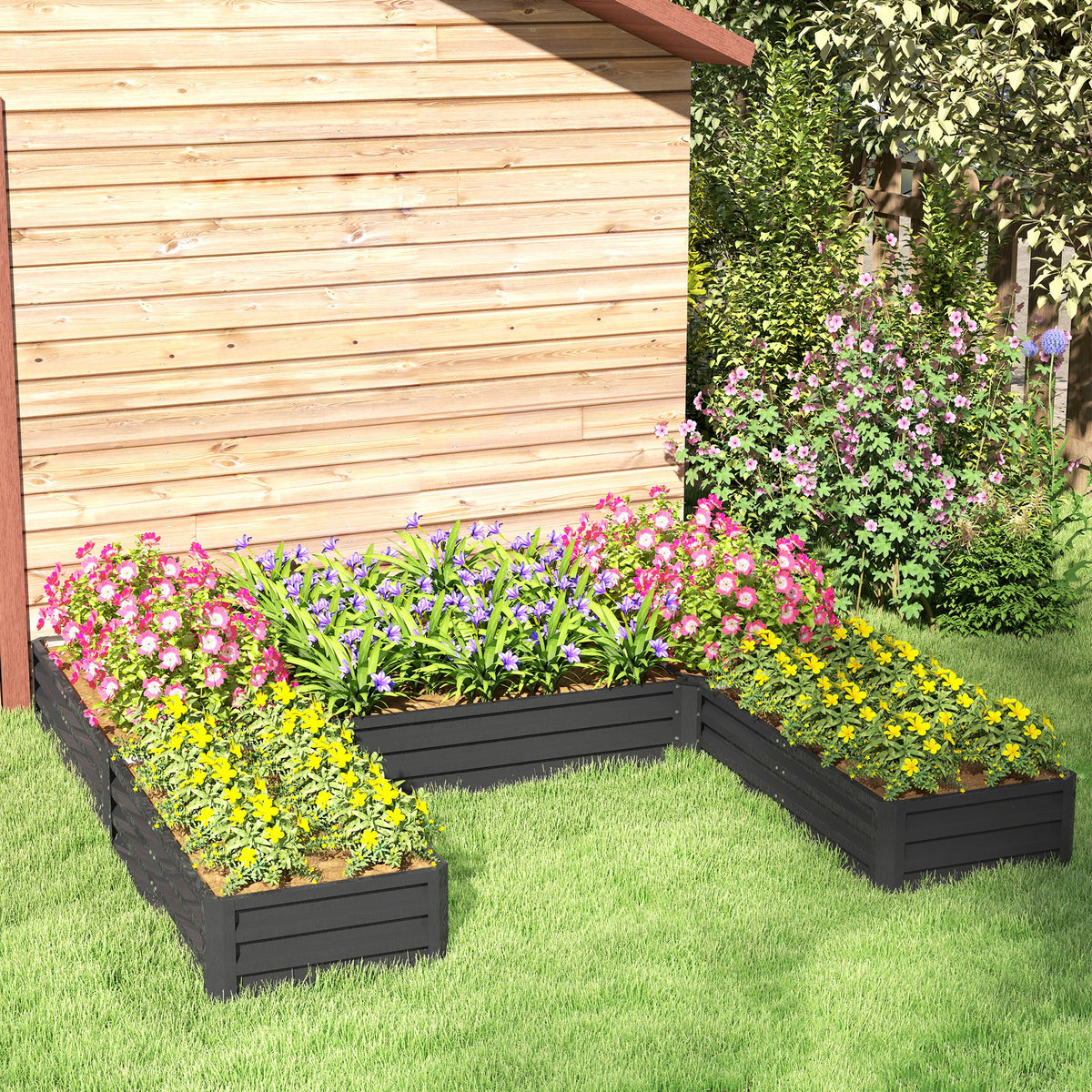 Steel Raised Garden Bed, Set of 5 Large Box Planters for Outdoor Plants Vegetables Flowers Herbs, 8x8x1ft, Dark Grey