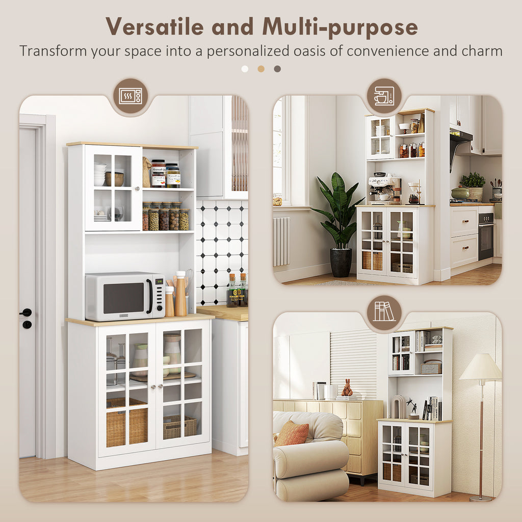 Kitchen Buffet with Hutch, Storage Pantry with 3 Cabinets, 2 Open Shelves and Large Countertop, Black