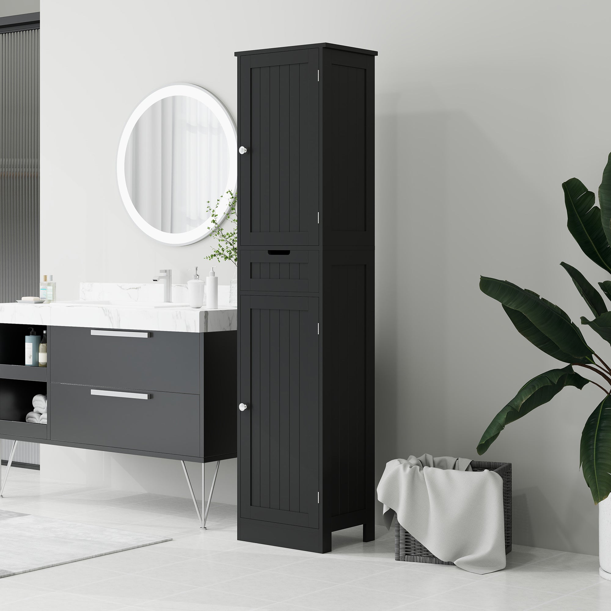 Freestanding Bathroom Cabinet with Drawer and 2 Doors, Tall Bathroom Cupboard for Kitchen, Study, Living Room