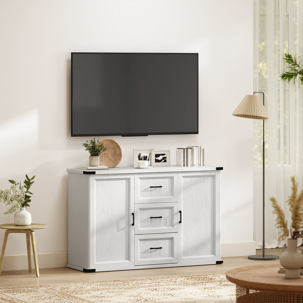 Sideboard with 3 Drawers and 2 Doors, 47" Buffet Cabinet with Adjustable Shelves for Kitchen, Black Wood Grain