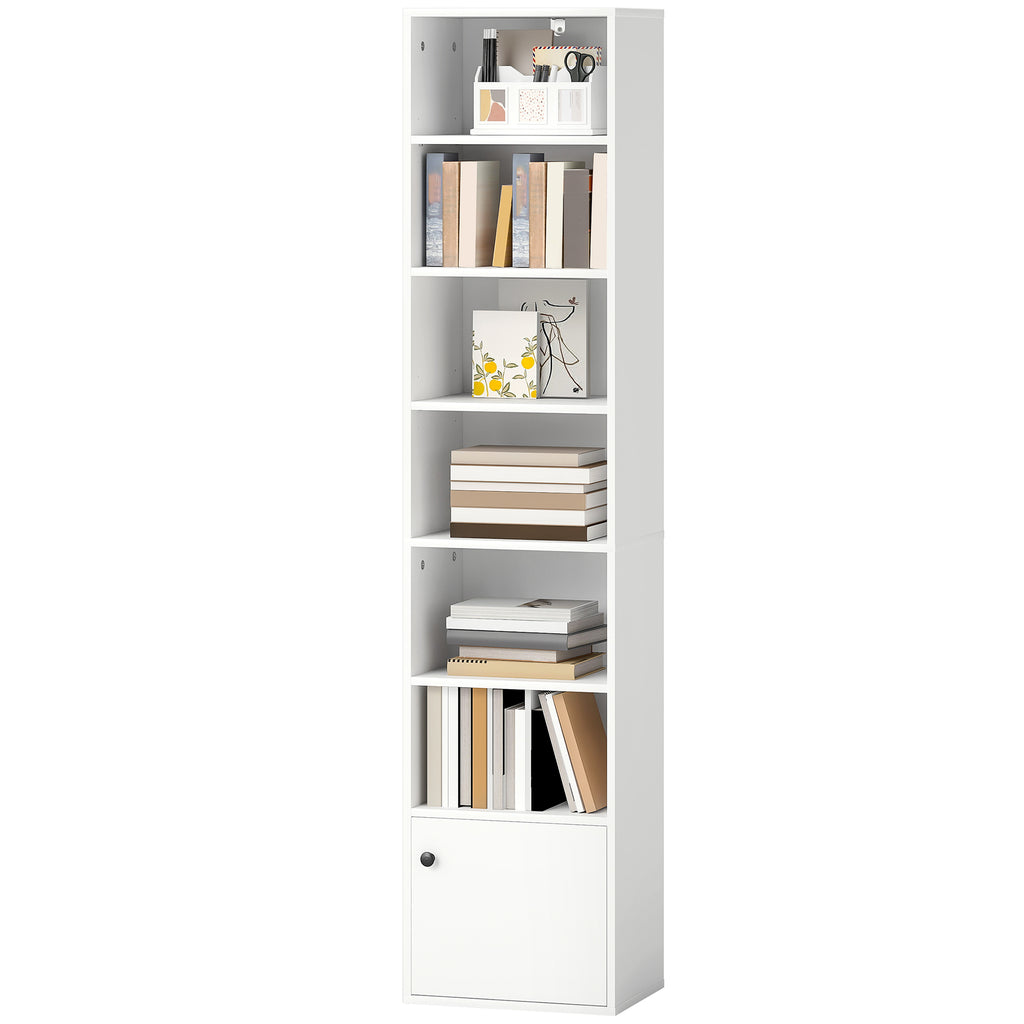 7-Tier Bookcase, Display Shelf Unit with Adjustable Shelf and Cabinet, White