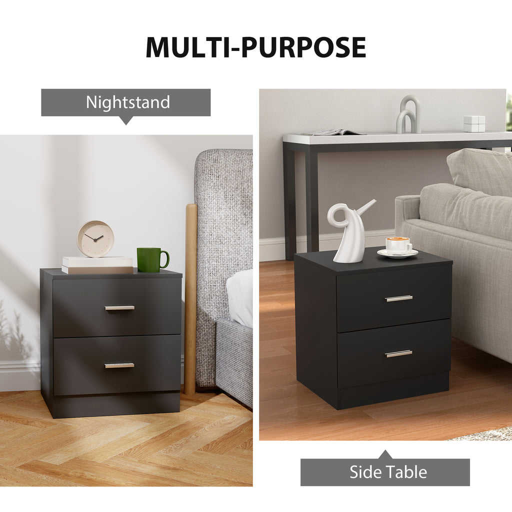 Bedside Table with 2 Drawers, Modern Nightstand for Bedroom, White