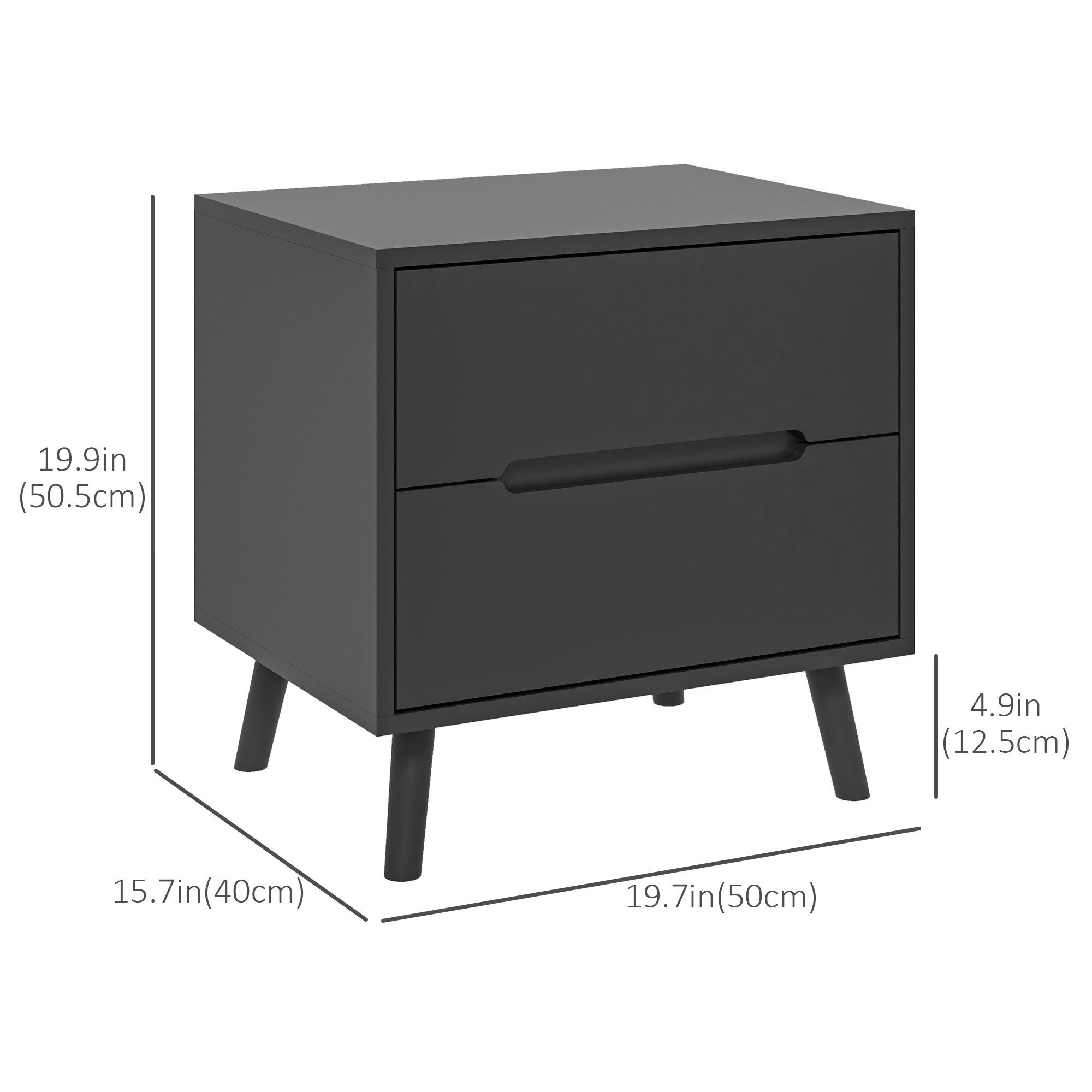 Modern Nightstand, Night Table with 2 Drawers, Bed End Table with Solid Wood Legs for Bedroom