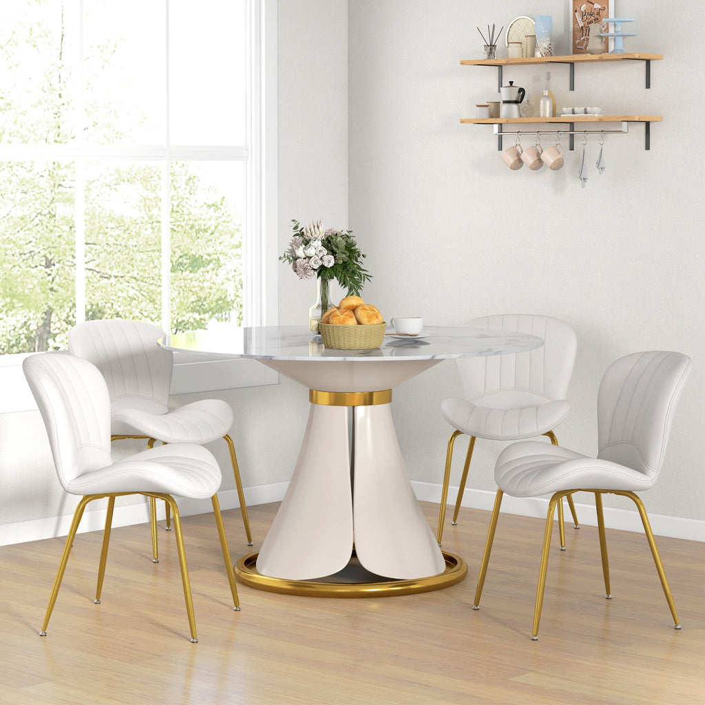 Dining Chairs Set of 2, Modern Accent Chair with Cushioned Backrest, Upholstery for Living Room, Cream White