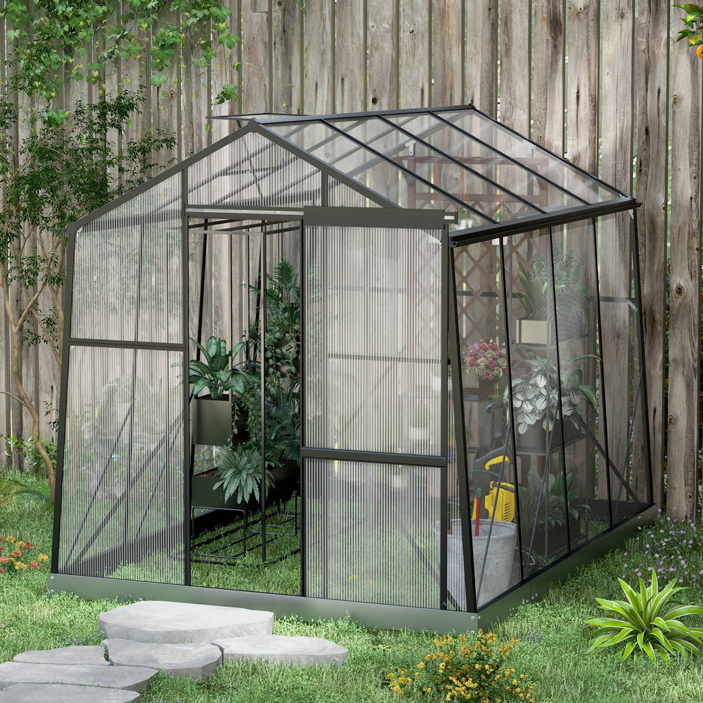 6' x 2.5' Walk-in Polycarbonate Greenhouse Aluminium Green House with Sliding Door, 5-Level Roof Vent, Rain Gutter
