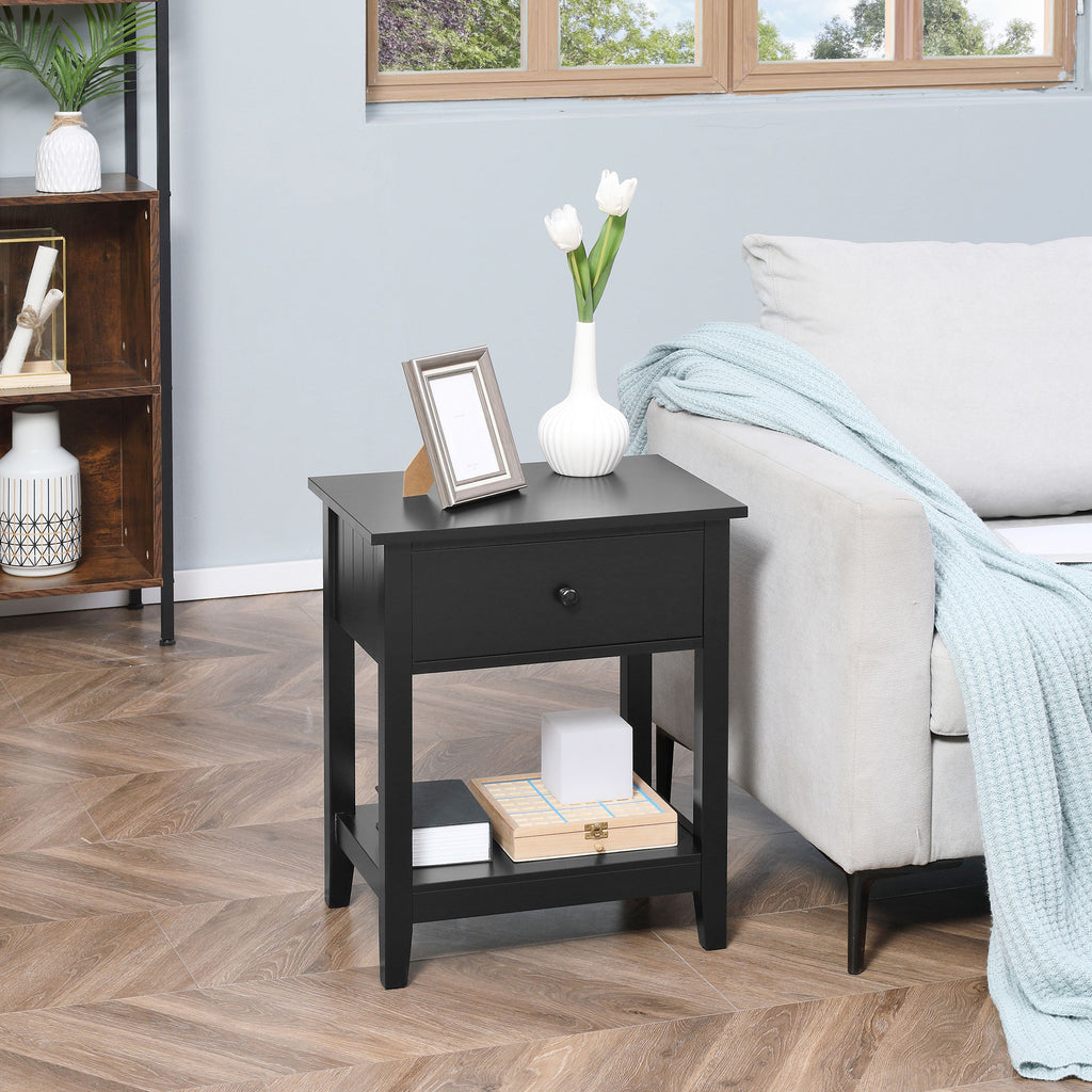 Modern Style Nightstand, Small End Table with Drawer and Storage Shelf for Bedroom, Living Room, White