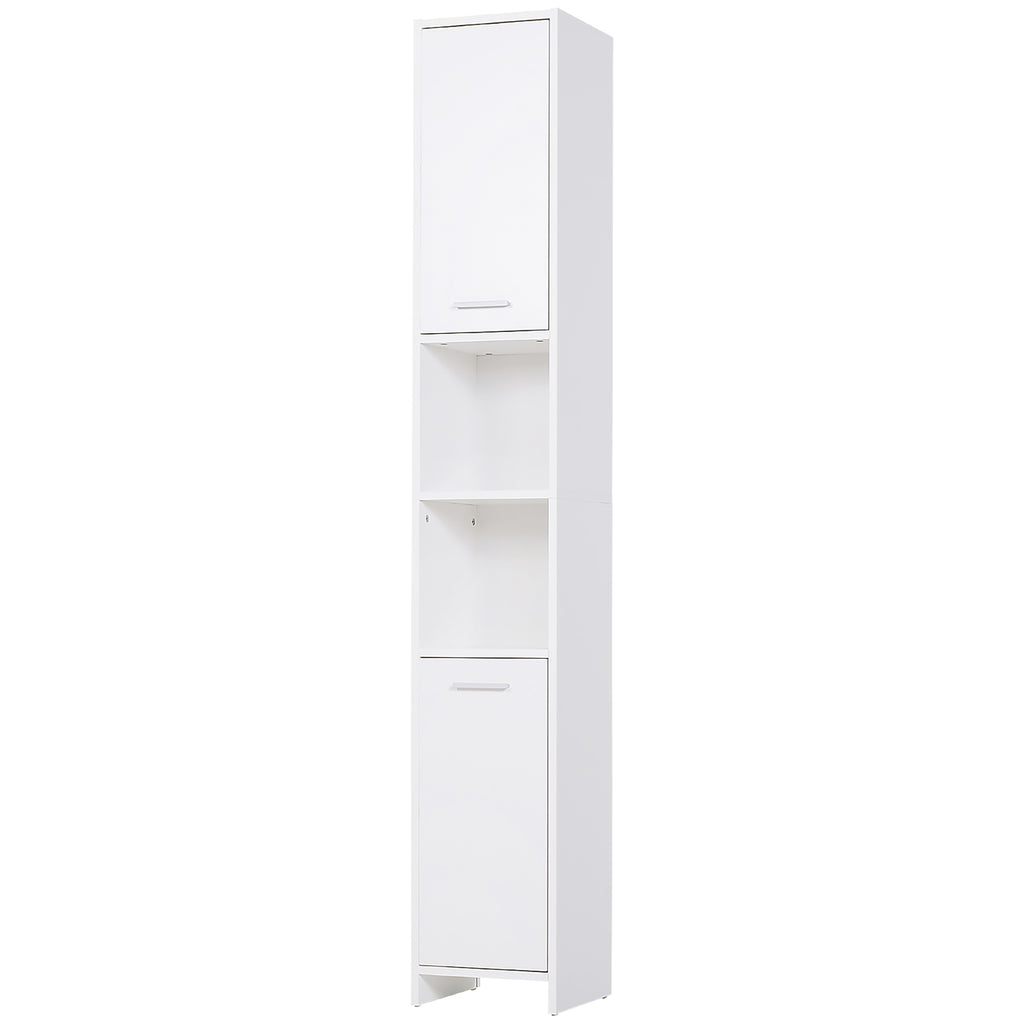 Tall Bathroom Vanities, Narrow Bathroom Cabinets with 2 Doors, Open Compartment and Adjustable Shelves, White