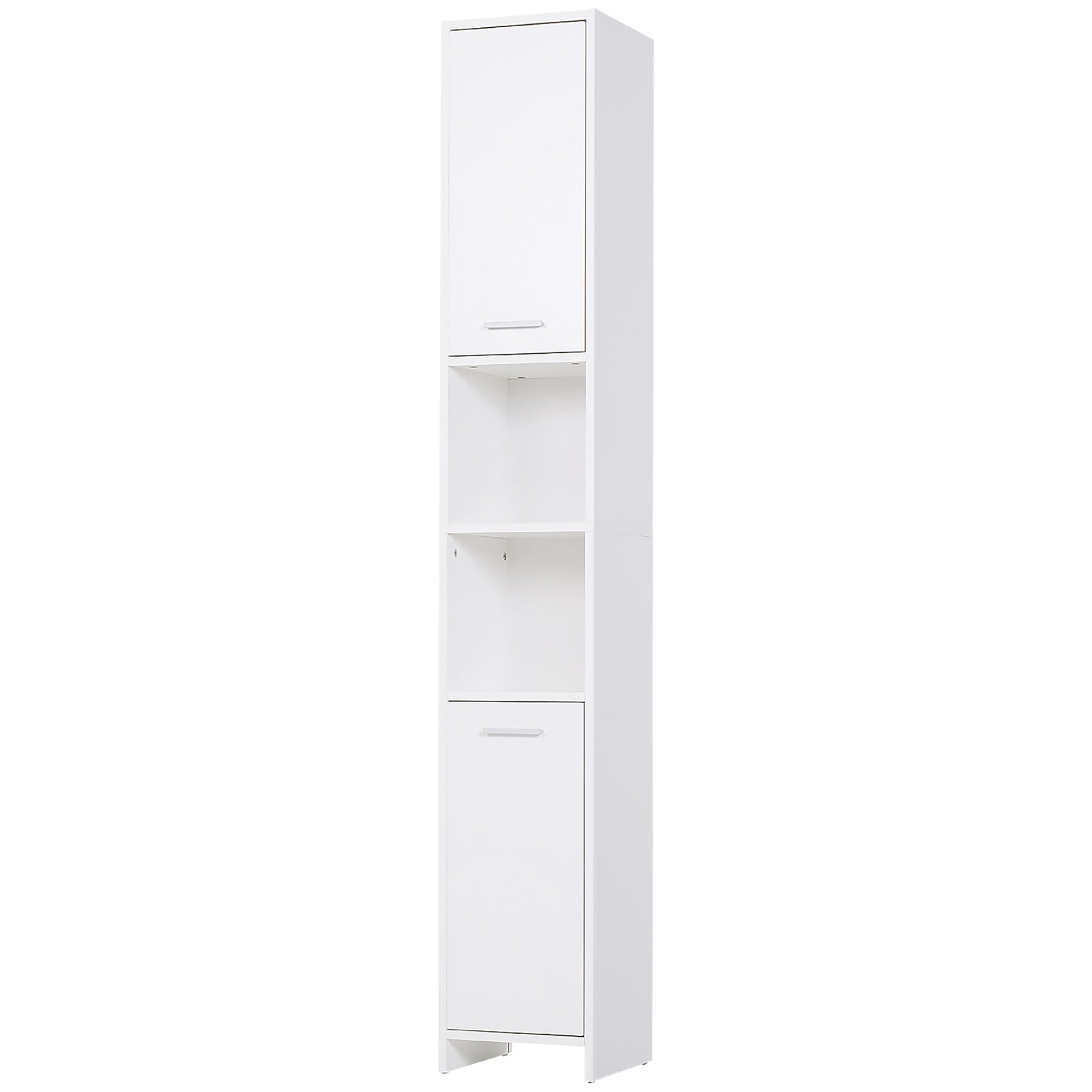 Tall Bathroom Vanities, Narrow Bathroom Cabinets with 2 Doors, Open Compartment and Adjustable Shelves, White