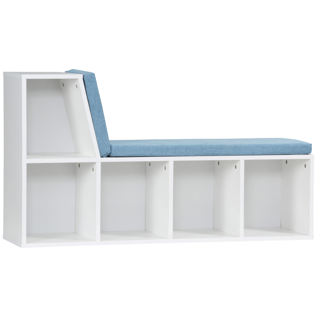 Multi-Purpose Bookshelf with 5 Cubes, 5-Cubby Bookcase with Cushioned Reading Nook and Storage Shelves, Grey