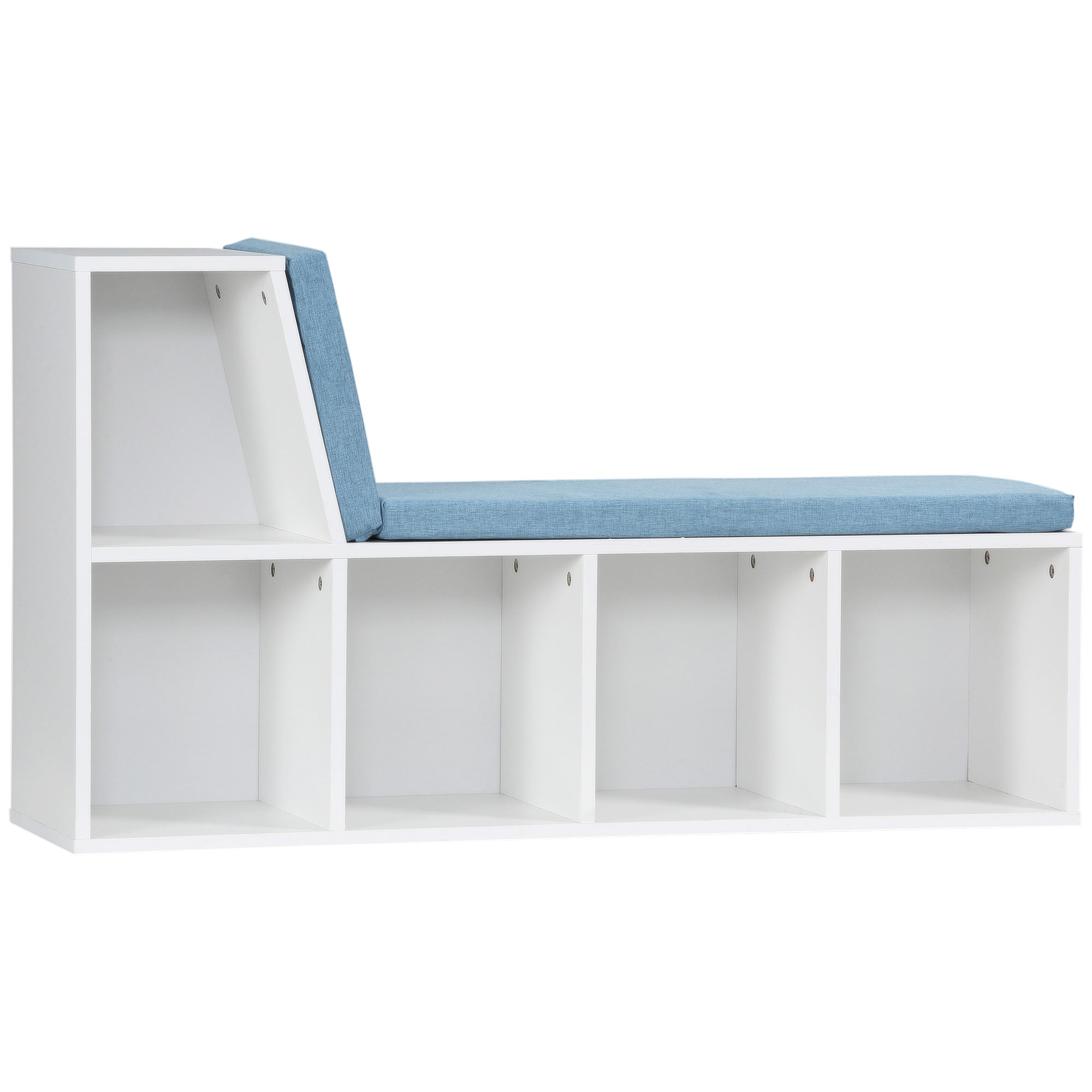 Multi-Purpose Bookshelf with 5 Cubes, 5-Cubby Bookcase with Cushioned Reading Nook and Storage Shelves, Grey