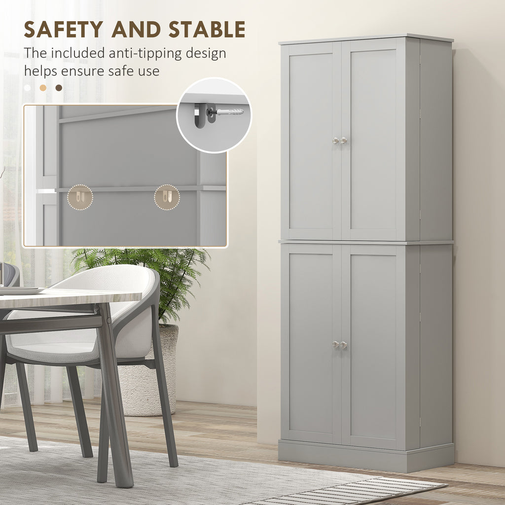 65" Kitchen Cabinet, Kitchen Pantry Cabinet with 4 Doors and 16 Door Shelves for Dining Room, White