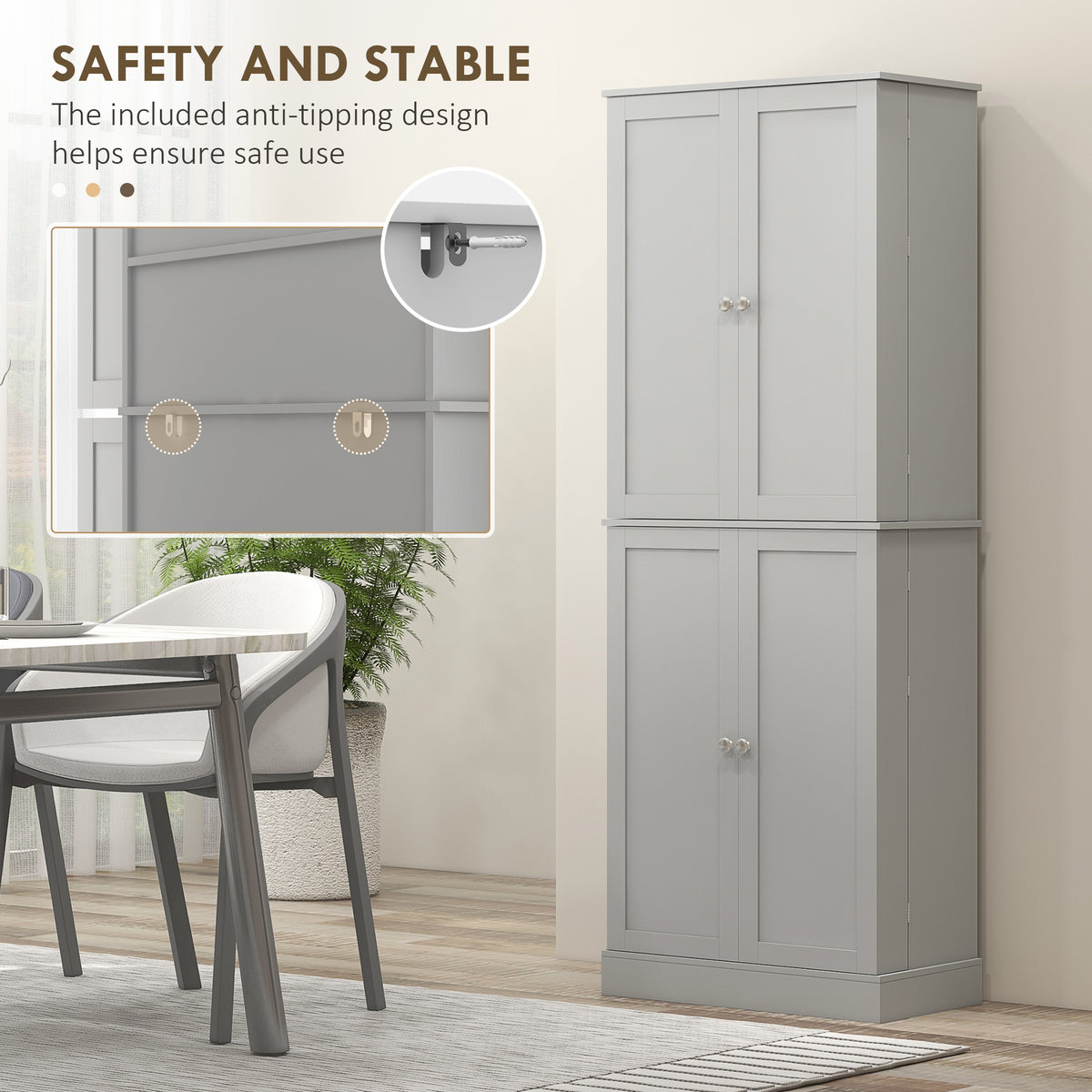 65" Kitchen Cabinet, Kitchen Pantry Cabinet with 4 Doors and 16 Door Shelves for Dining Room, White