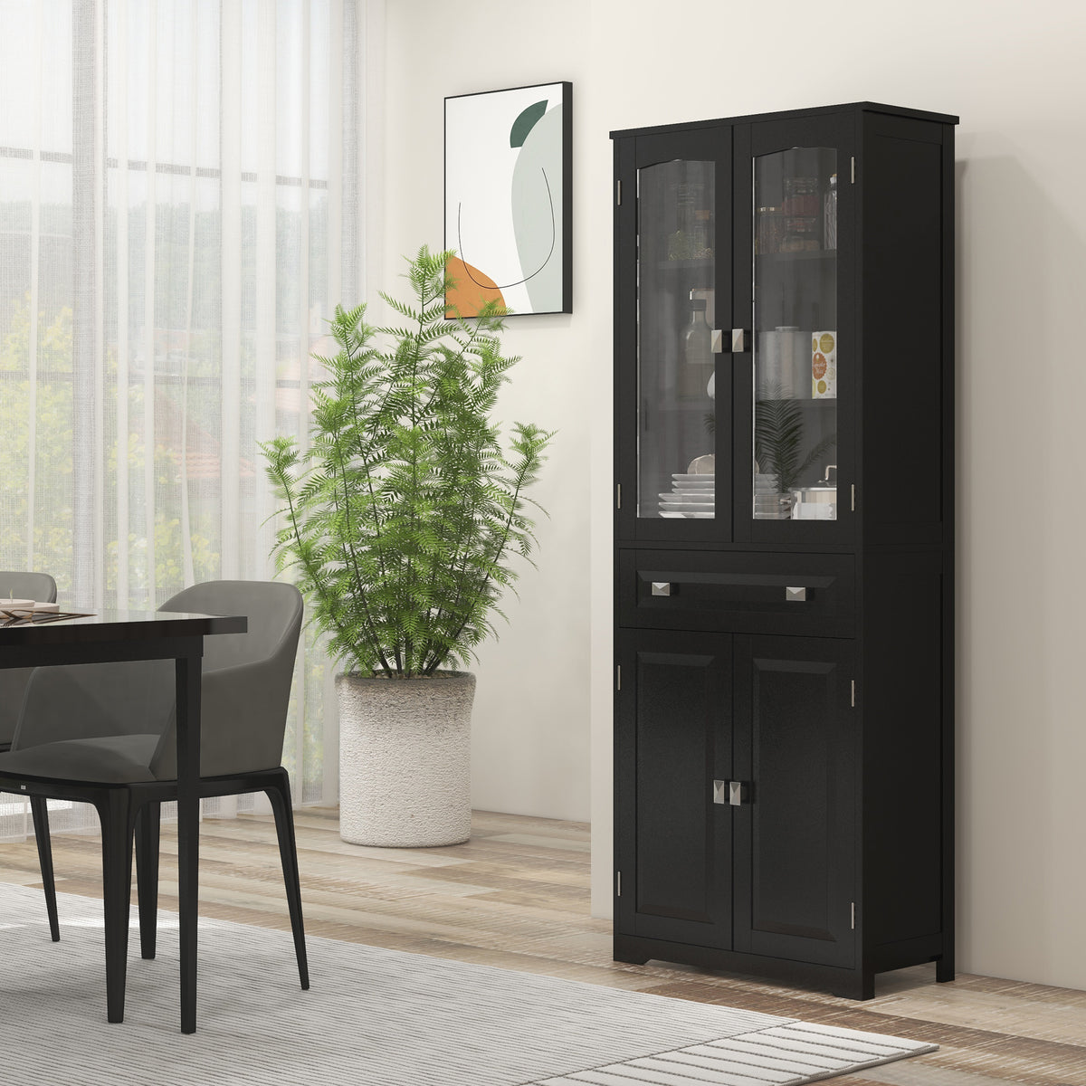 67" 4-Door Kitchen Pantry Cabinet, Freestanding Storage Cabinet Cupboard with Adjustable Shelves, White