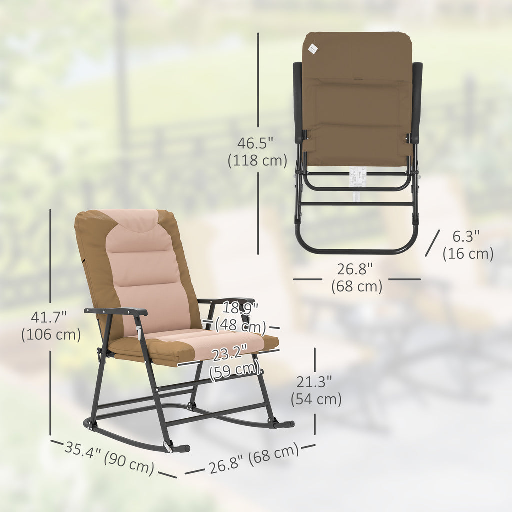Folding Rocking Chair Set of 2 Padded Rockers with Armrest, Light Grey