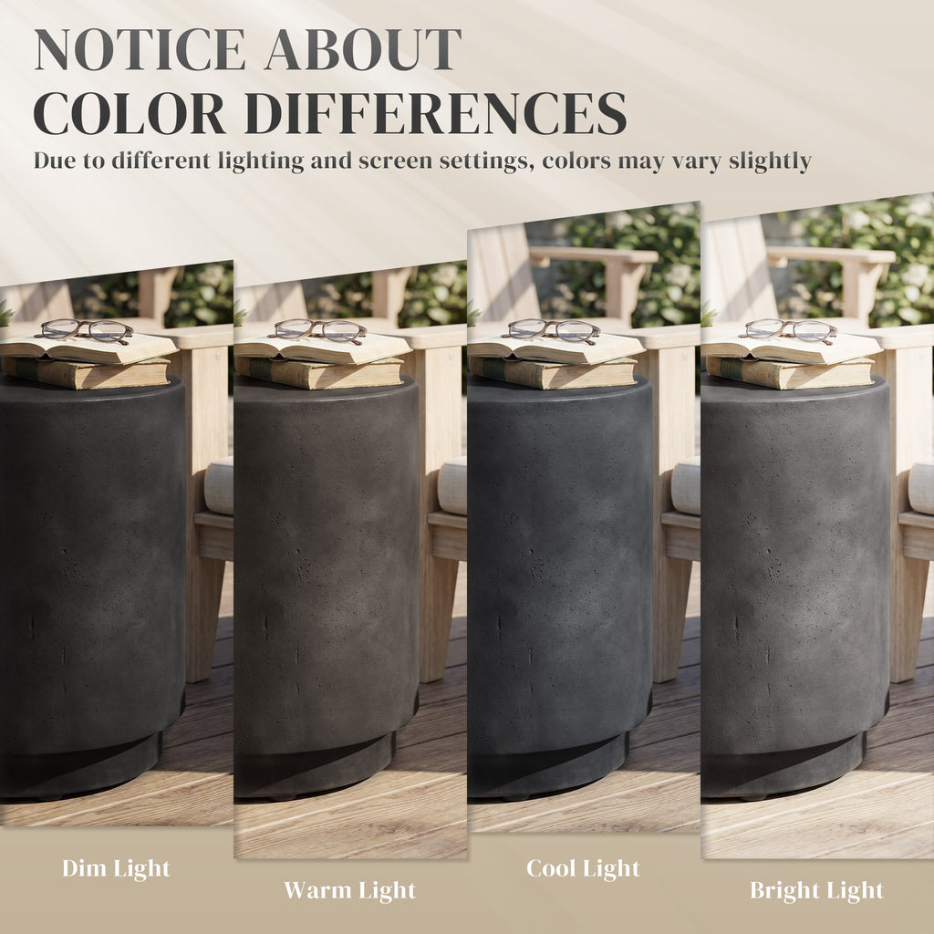 Terrazzo Finish Side Table, 17" Round End Table for Indoor and Outdoor, Charcoal Grey