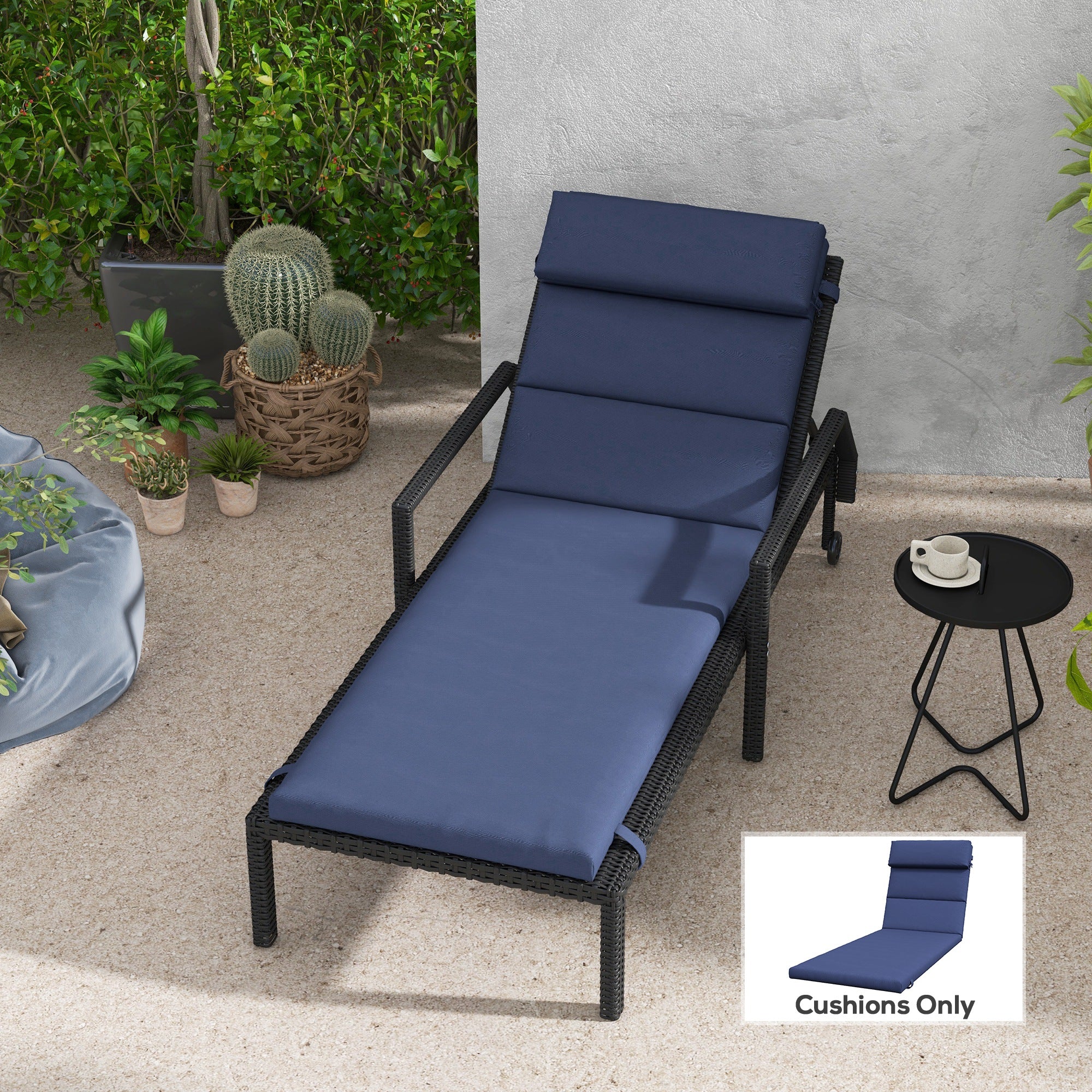 Patio Chaise Lounge Chair Cushion Replacement Sun Lounger Pads with Headrest and Ties, Dark Grey
