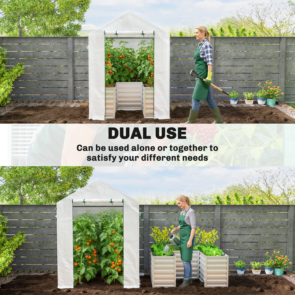Greenhouse with Raised Garden Bed, Galvanized Metal Planter Box with PE Cover, Roll Up Door, 56" x 56" x 75", Green