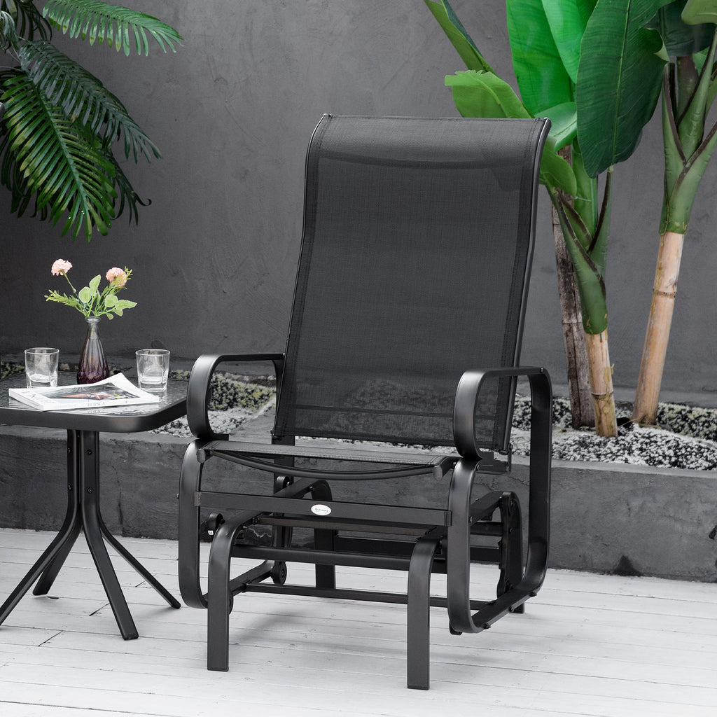 Patio Glider with Breathable Mesh Fabric, Outdoor Glider Chair, Garden Rocking Gliding Seat for Patio, Yard, Porch, Grey