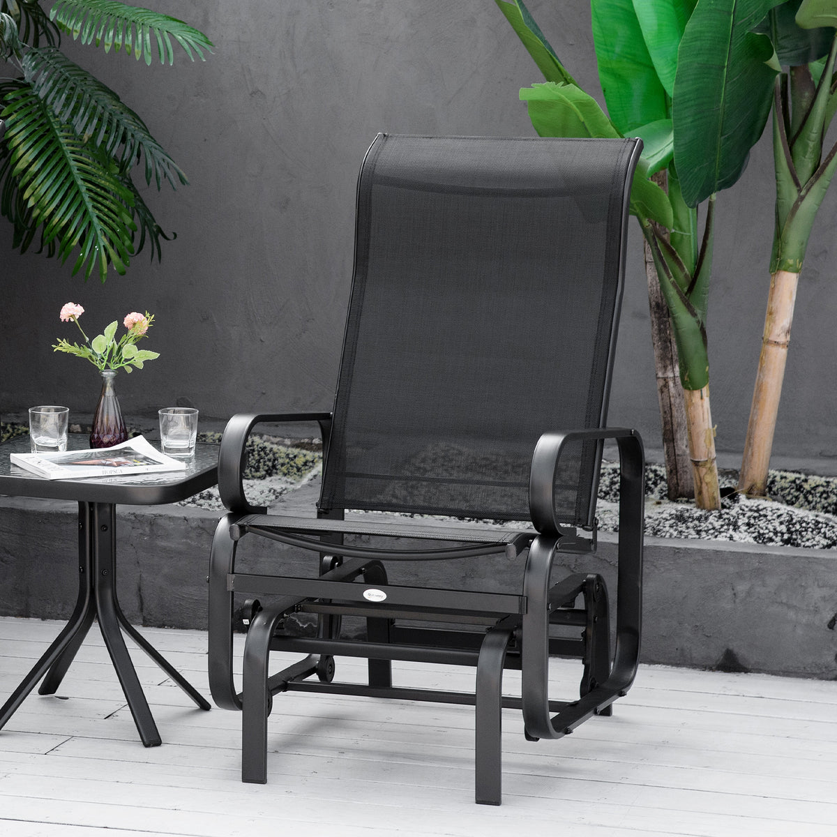 Patio Glider with Breathable Mesh Fabric, Outdoor Glider Chair, Garden Rocking Gliding Seat for Patio, Yard, Porch, Grey