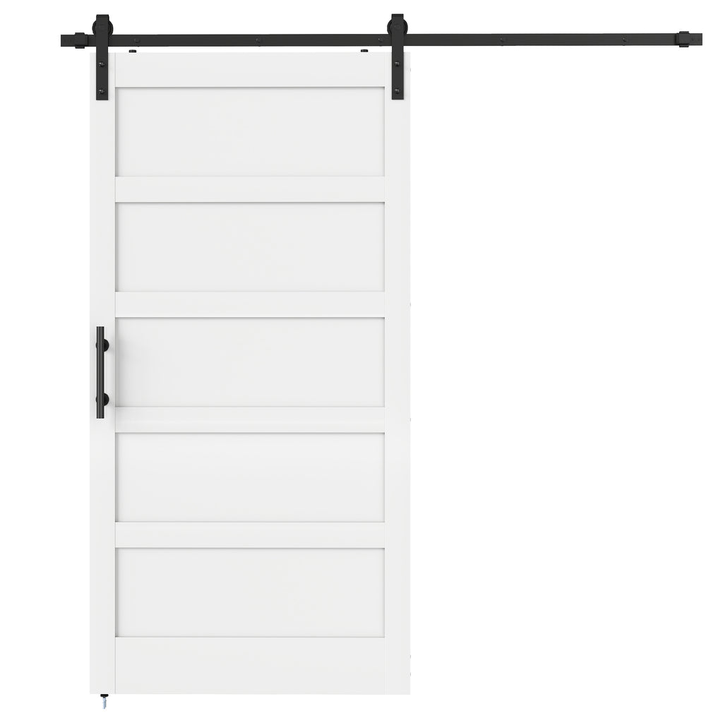 42"x84" Sliding Barn Door with Hardware Kit, Shaker Style Sliding Door with Handle, Track, Floor Guide, White Wood Grain