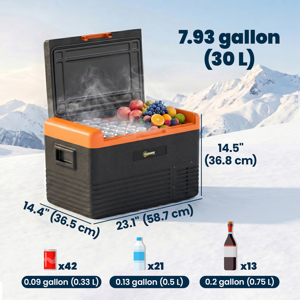 32 Quart Car Fridge, Portable Freezer, Electric Cooler Box with 12/24V DC and 100-240V AC for Camping, Driving, Picnic
