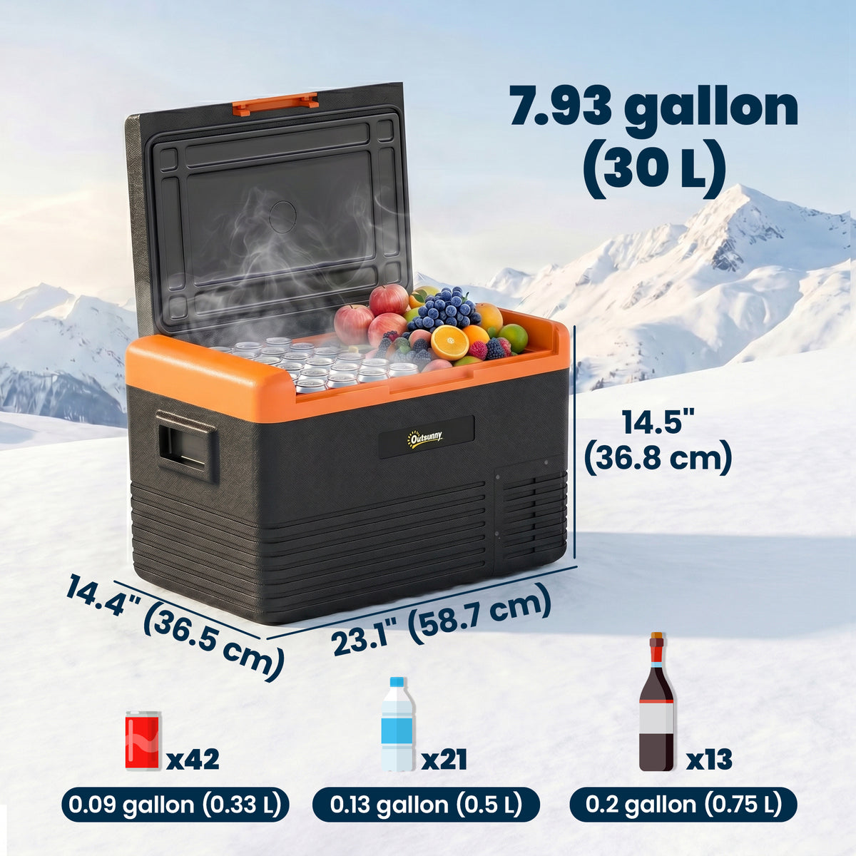 32 Quart Car Fridge, Portable Freezer, Electric Cooler Box with 12/24V DC and 100-240V AC for Camping, Driving, Picnic