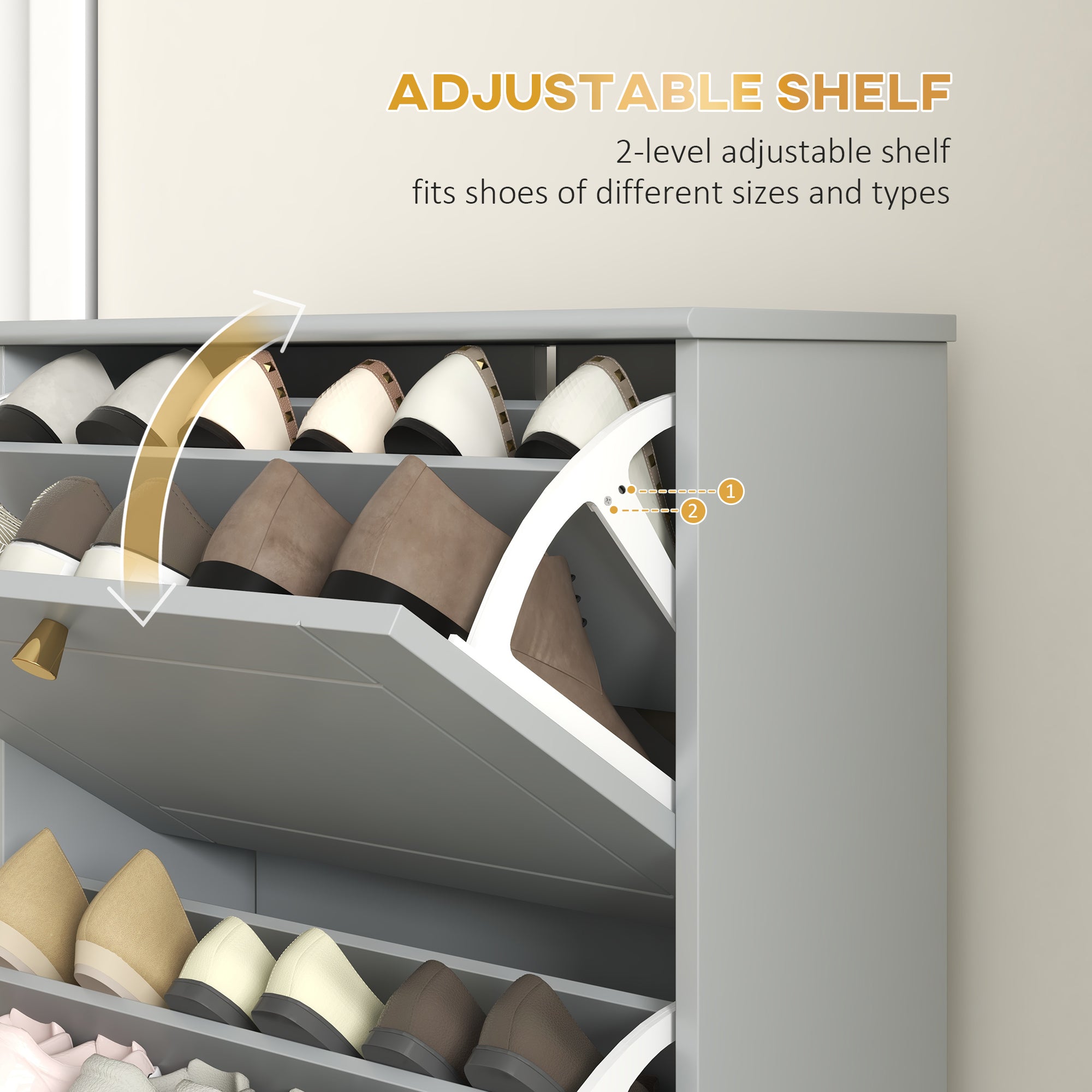 Narrow Shoe Storage with 2 Flip Drawers and Adjustable Shelves Shoe Cabinet Organizer for 12 Pairs of Shoes, White