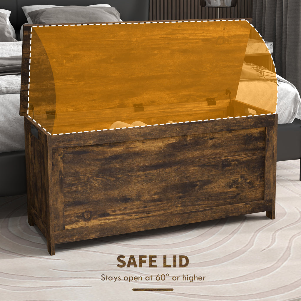 Storage Trunk with 2 Safety Hinges, Modern Entryway Bench with Side Handles, Storage Chest for Living Room, Rustic Brown