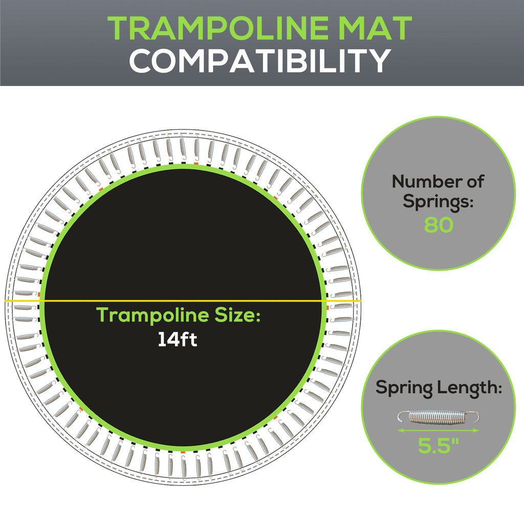 Soozier Trampoline Replacement Mat, Fits 14' Trampoline w/ 80 V-Hooks & 5.5" Springs (Spring & Frame not Included), Black