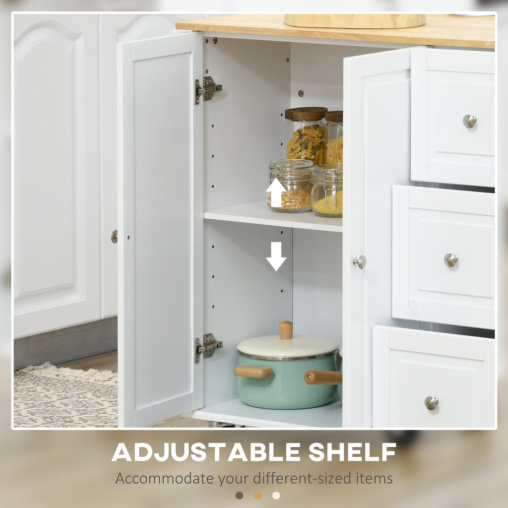 Kitchen Island on Wheels, Kitchen Cart with Drop Leaf, Drawers, White