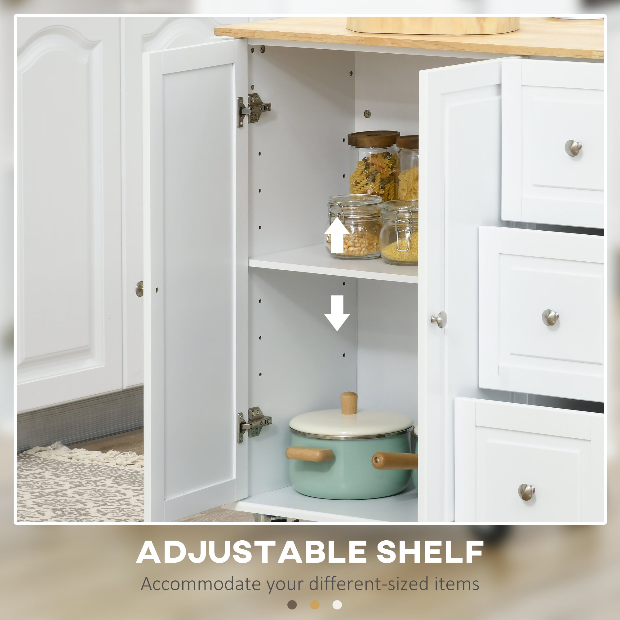 Kitchen Island on Wheels, Kitchen Cart with Drop Leaf, Drawers, White