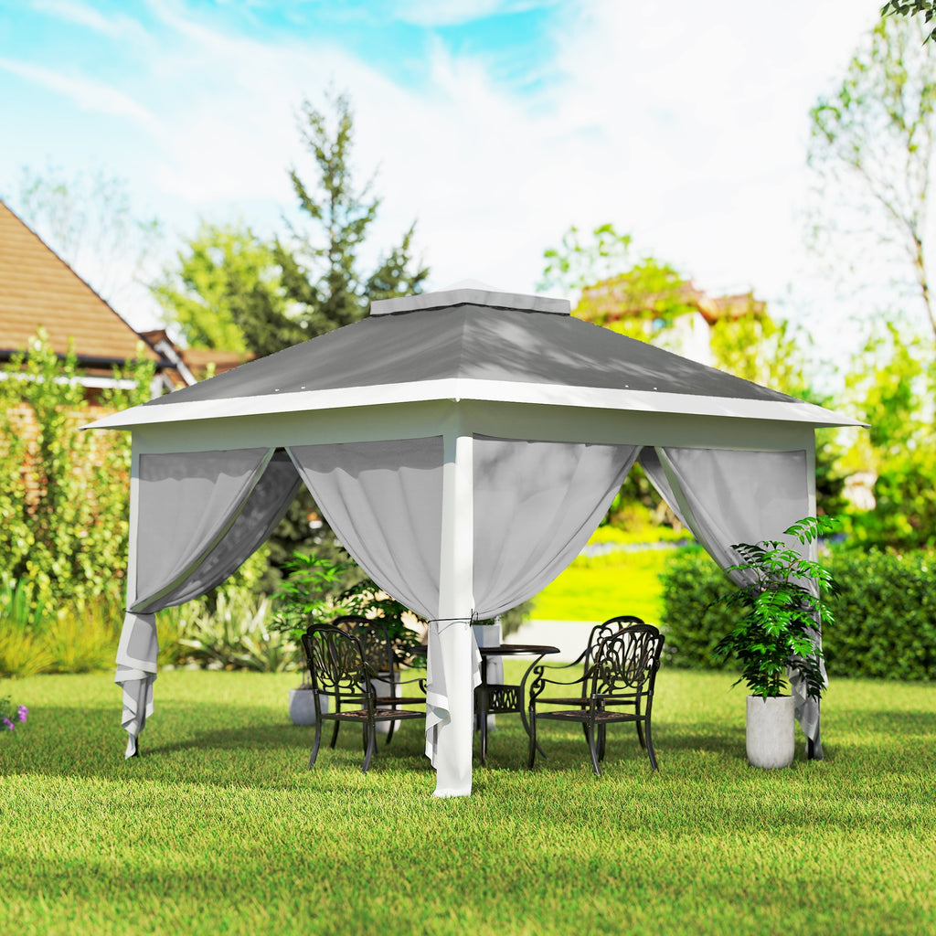 11' x 11' ፖፕ ኣፕ ጋዜቦ፣ ድርብ ጣሪያ ተሰንቂ ቁመት ተቐያያሪ ካኖፒ ቴንት ምስ መሽ ሳይድዎልስ፣ ካሪንግ ባግ፣ ጸሊም ግራጫ